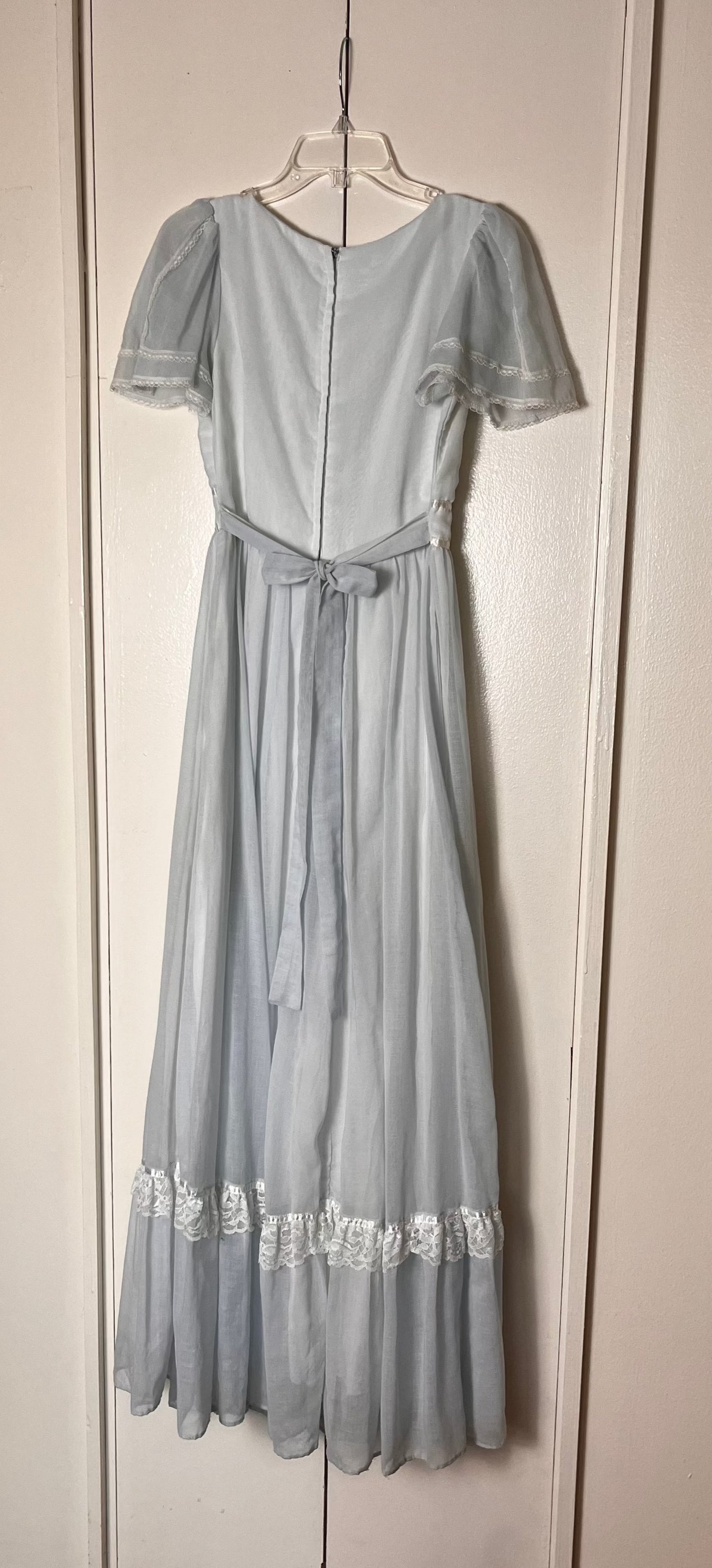 Vintage 1970's "Gunne Sax by Jessica McClintock" Light Blue Flutter Sleeve Maxi Dress