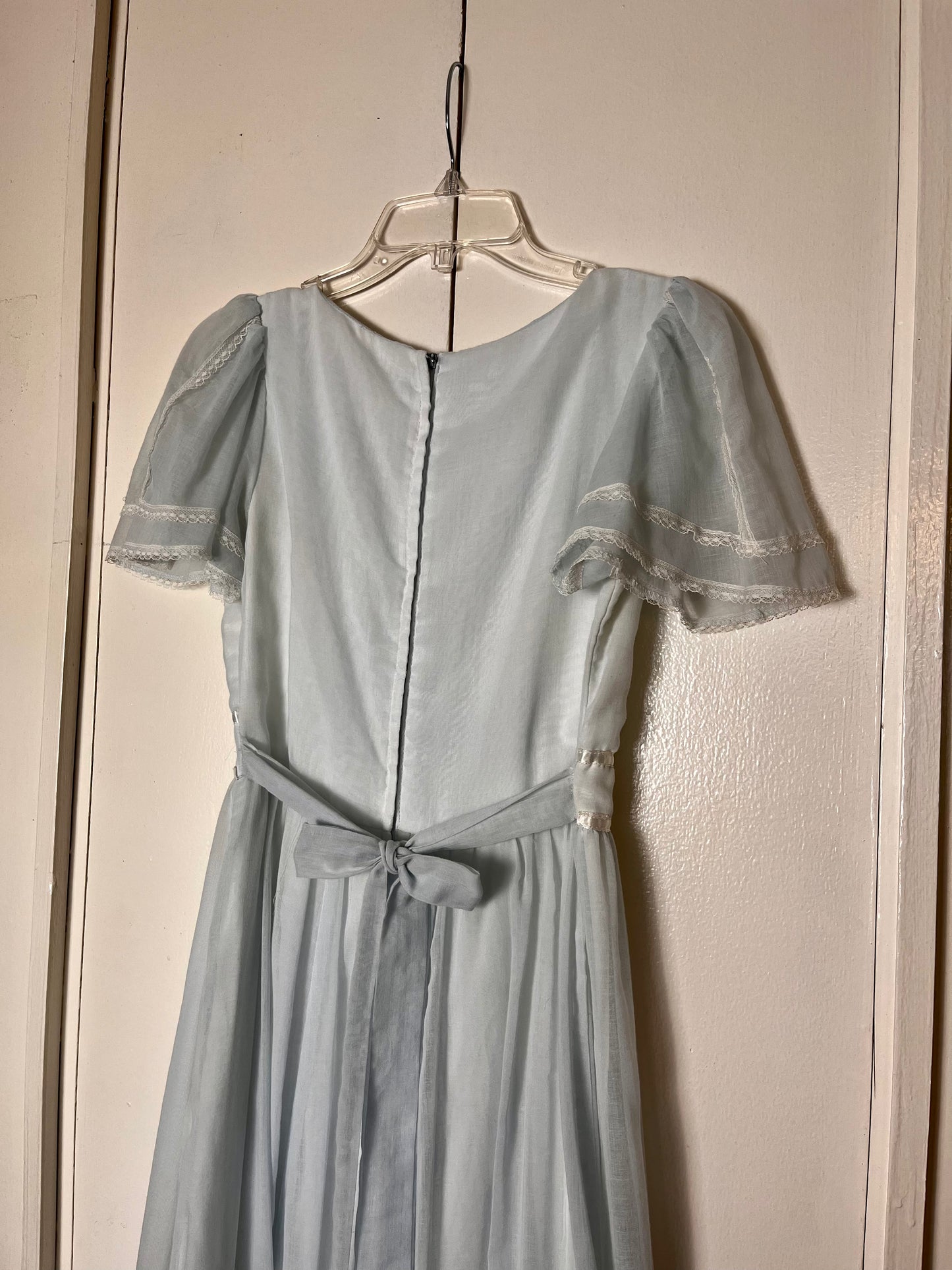 Vintage 1970's "Gunne Sax by Jessica McClintock" Light Blue Flutter Sleeve Maxi Dress