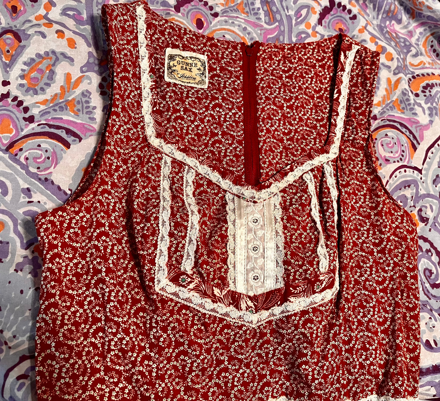 Vintage 1970’s "Gunne Sax by Jessica McClintock" Red Calico Midi Dress (Altered)