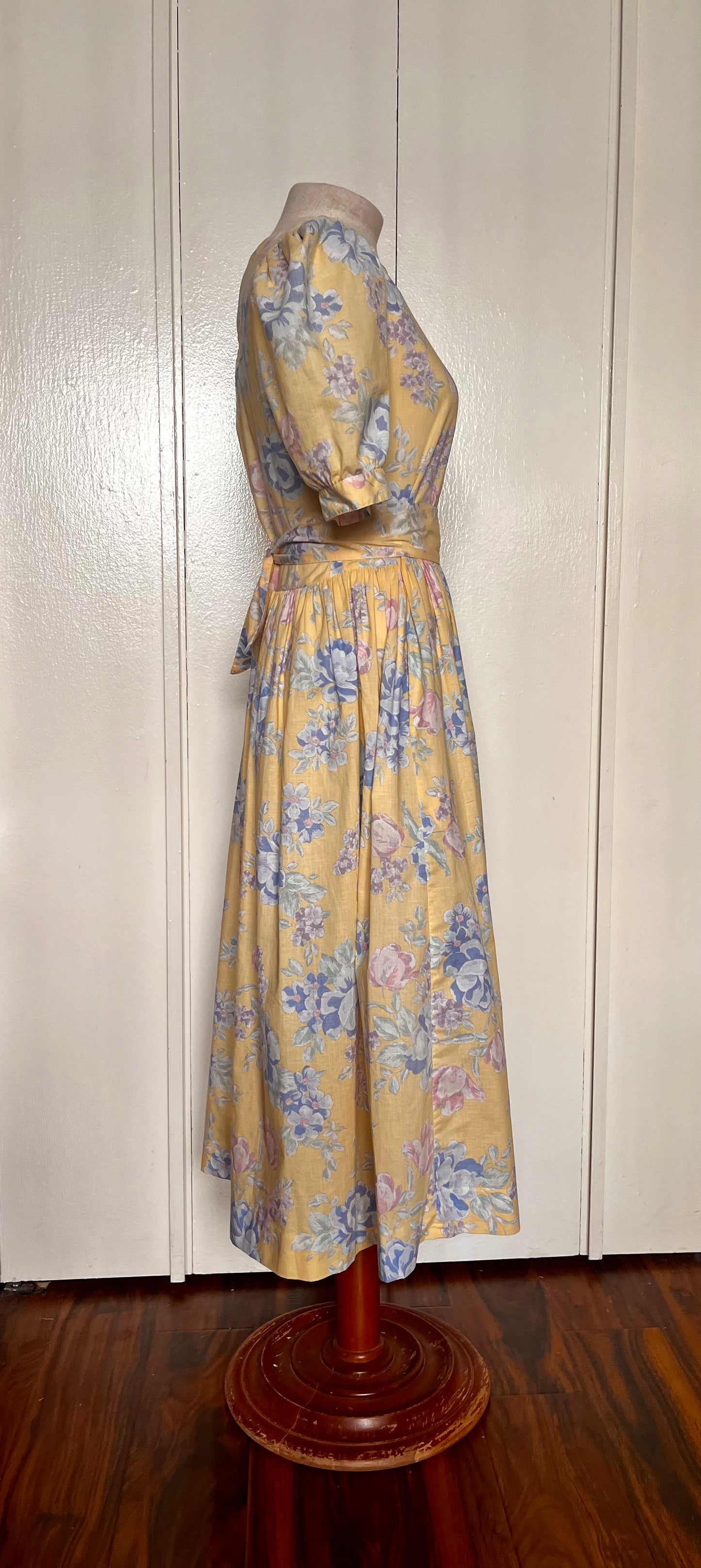Vintage 1980’s "Laura Ashley" Yellow w/ Blue & Purple Floral Dress