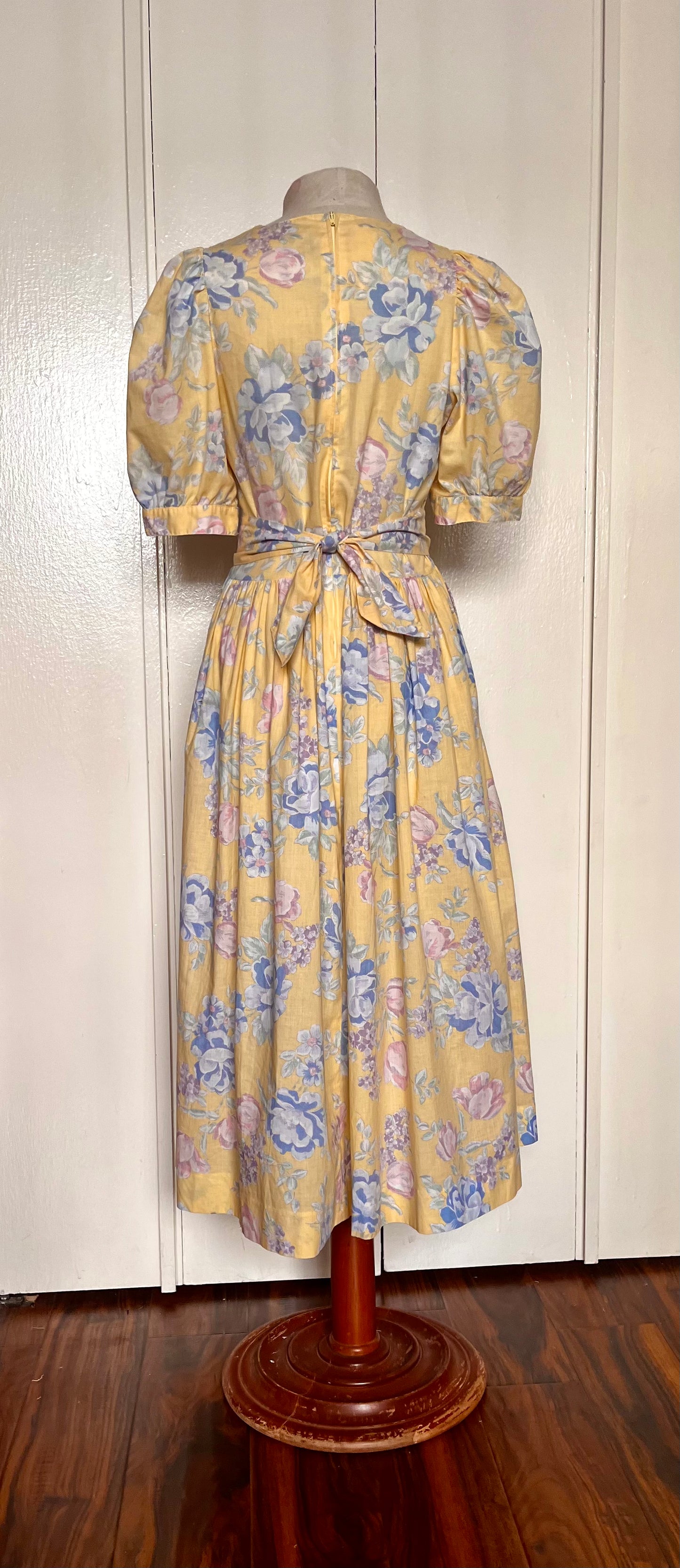 Vintage 1980’s "Laura Ashley" Yellow w/ Blue & Purple Floral Dress