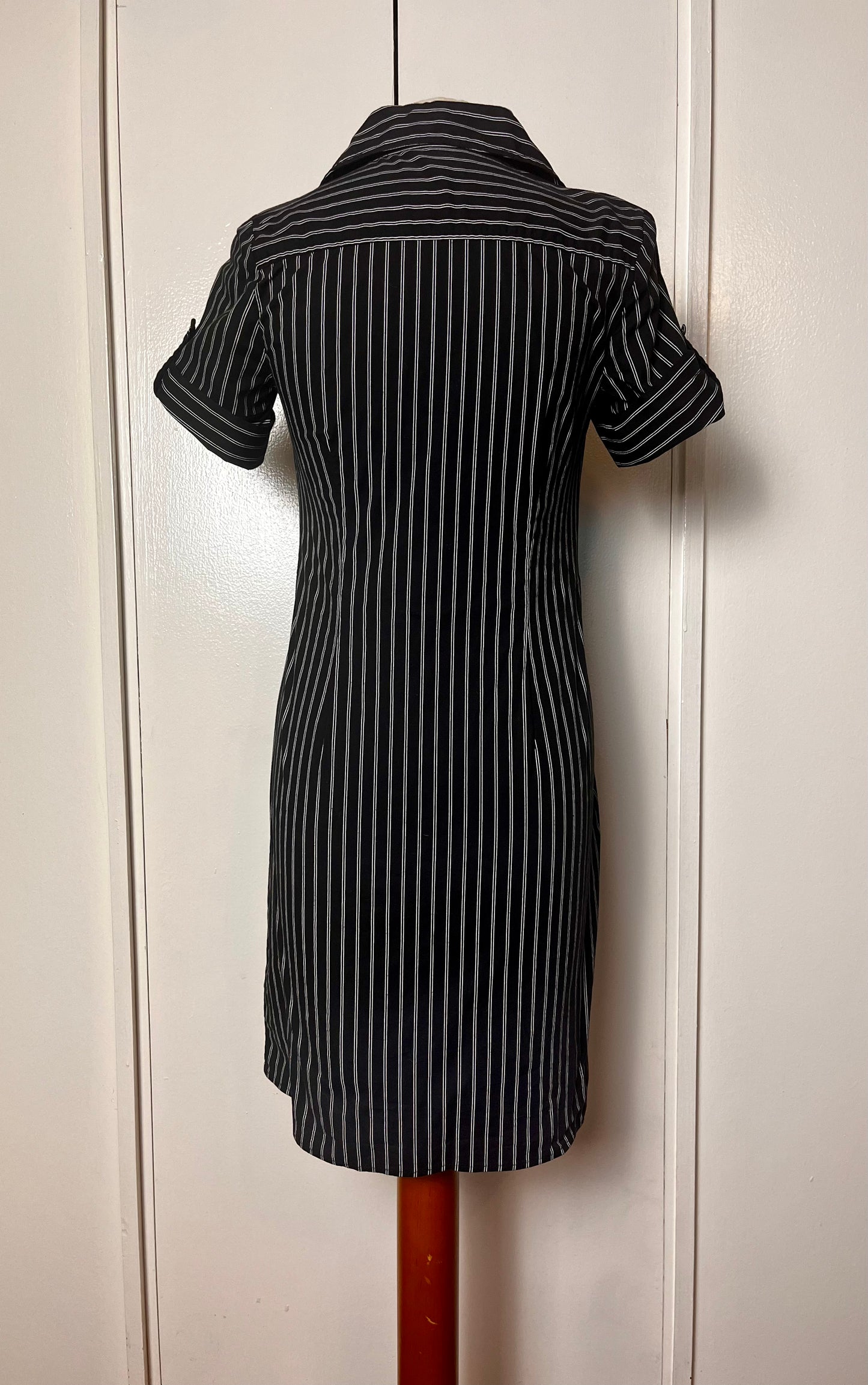 Vintage Y2K "Byer California IZ" Black Pinstripe Button-Front Mini Dress