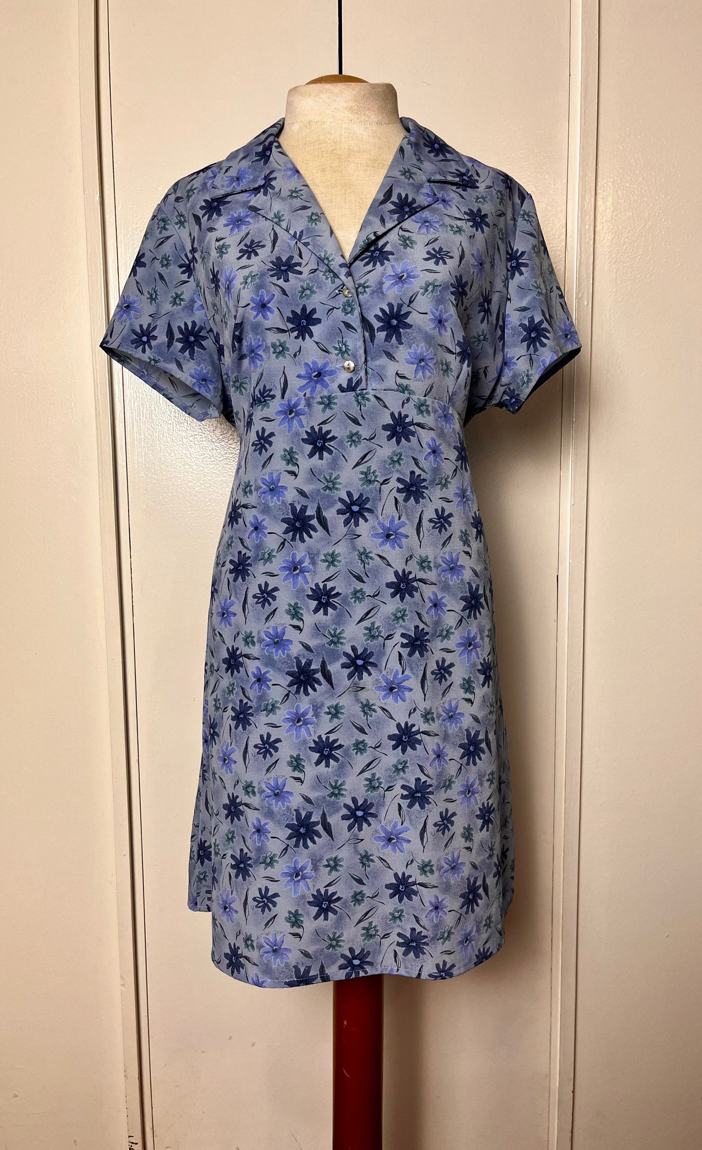 Vintage 1990's "No Boundaries" Blue Floral Button-Front Mini Dress