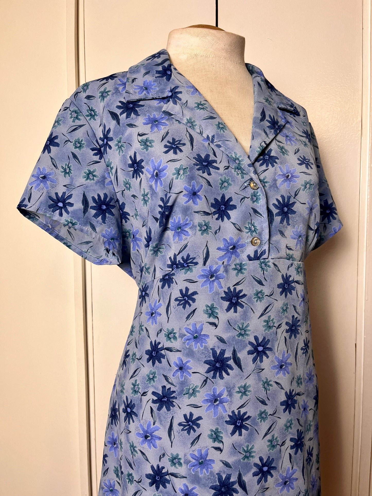 Vintage 1990's "No Boundaries" Blue Floral Button-Front Mini Dress