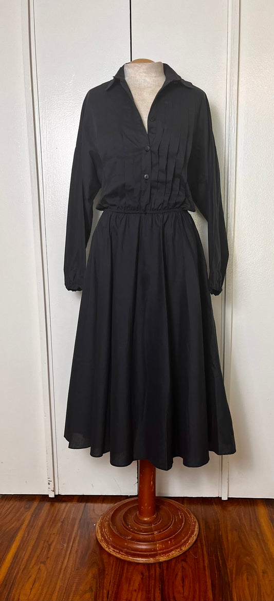 Vintage 1980's does 50's "Kay Brandon"  Black Pleated Midi Dress