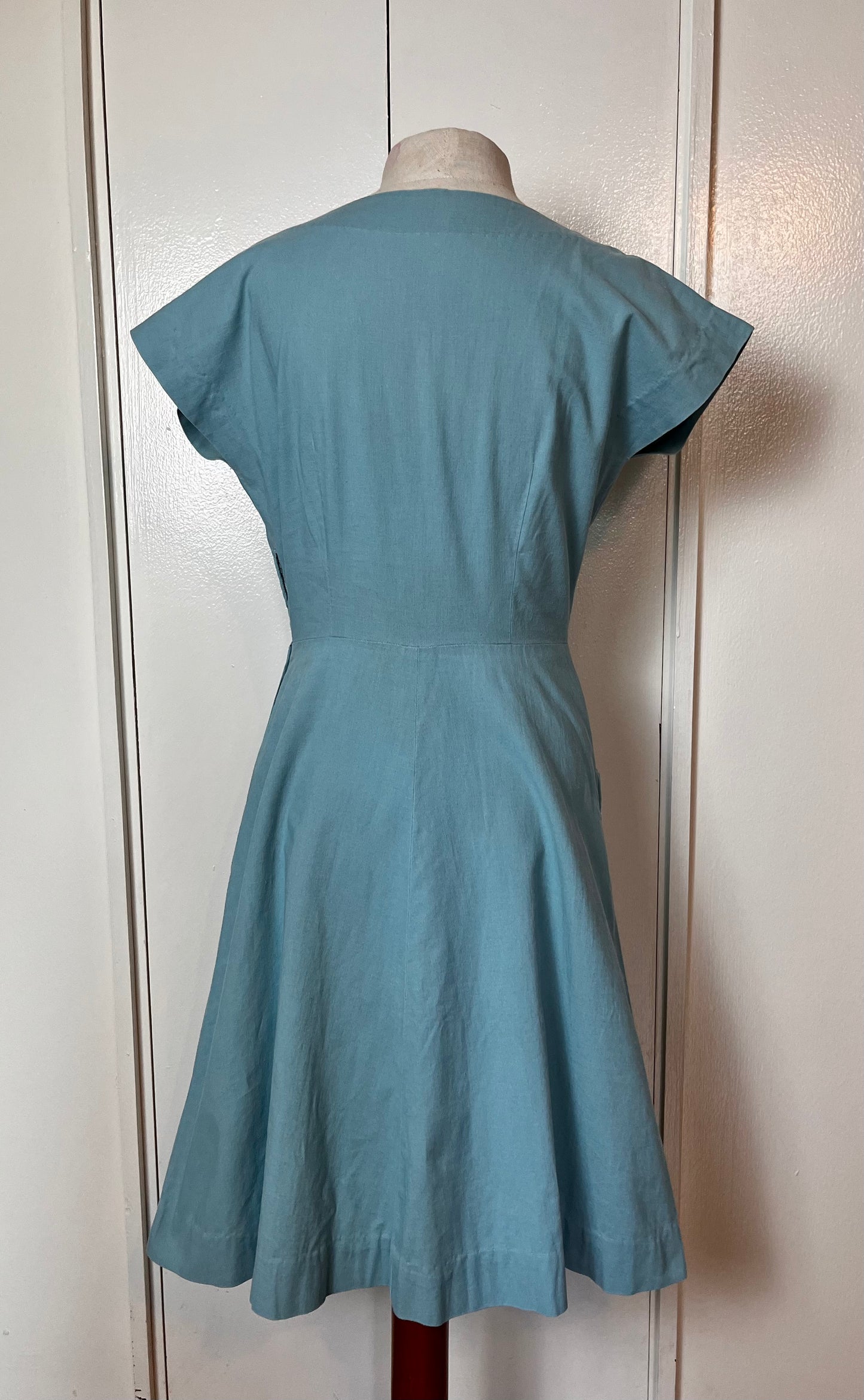 Vintage 1940’s Hand-Embroidered Cerulean Blue Day Dress