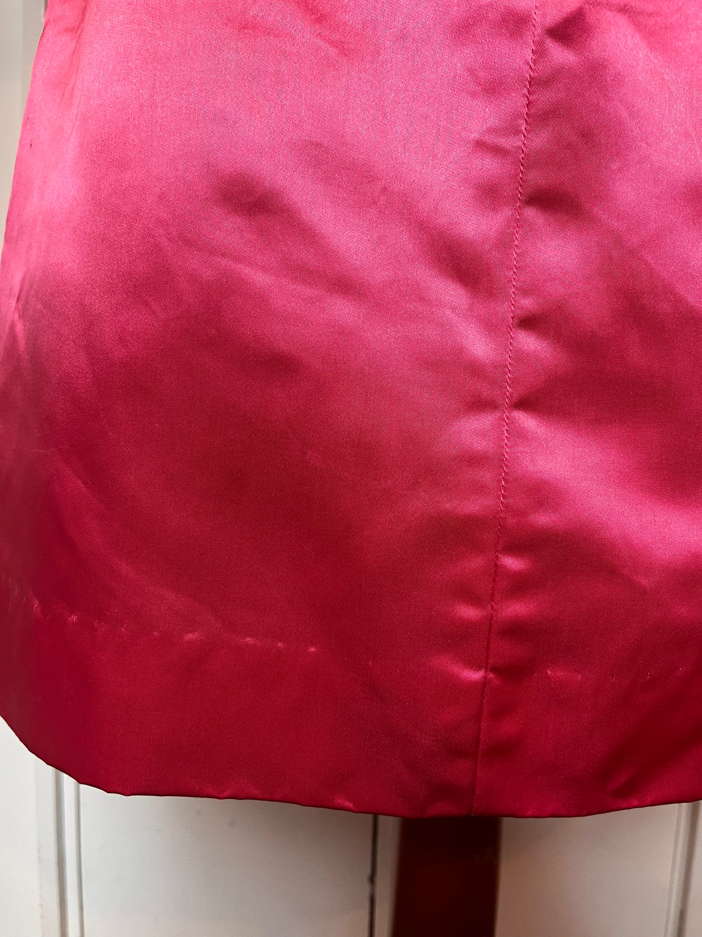Vintage 1950’s Shocking Hot Pink Satin Three-Quarter Sleeve Sheath Dress