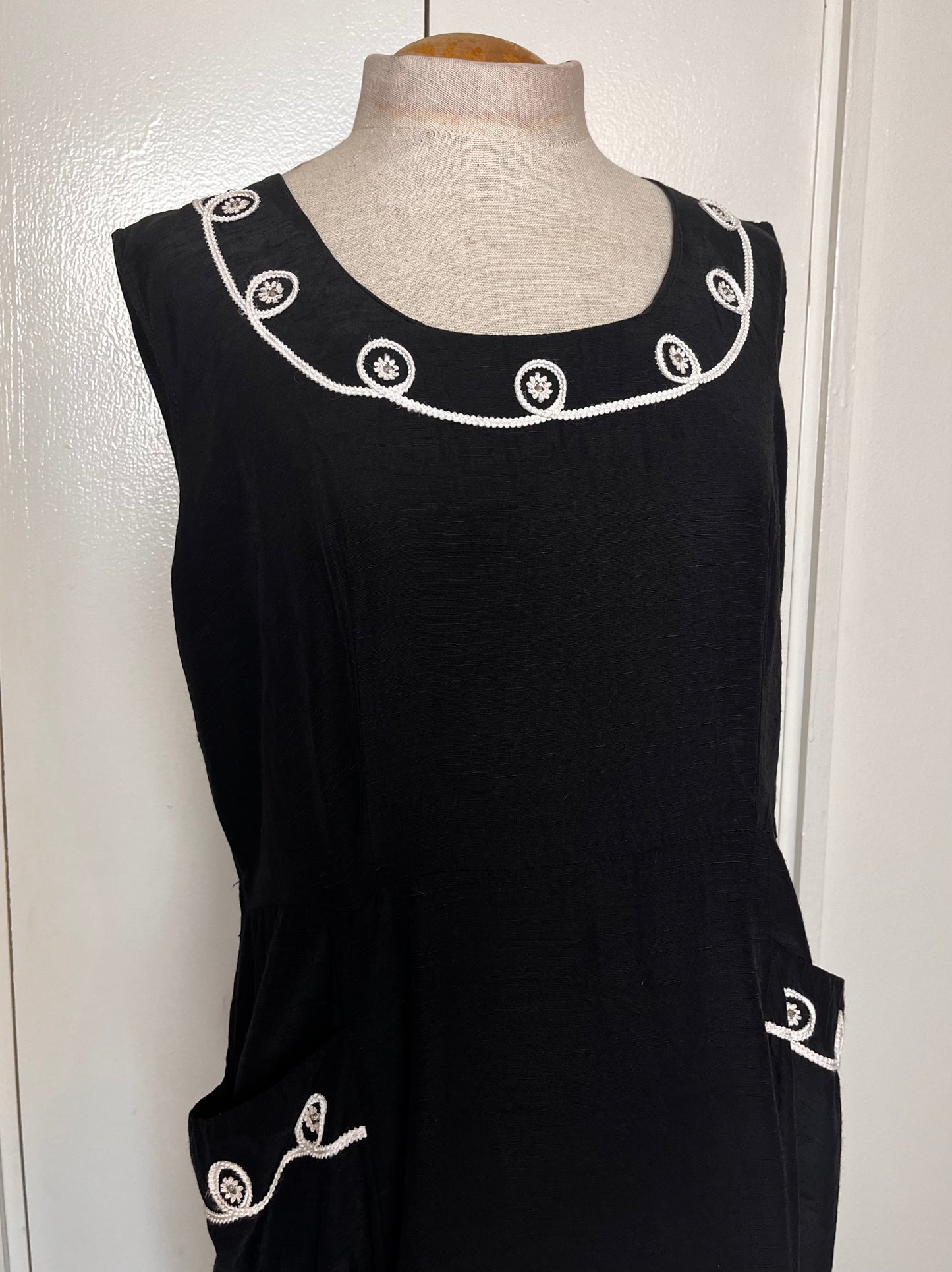 Vintage 1950's Black Sleeveless Embellished Scoop Neckline Midi Dress
