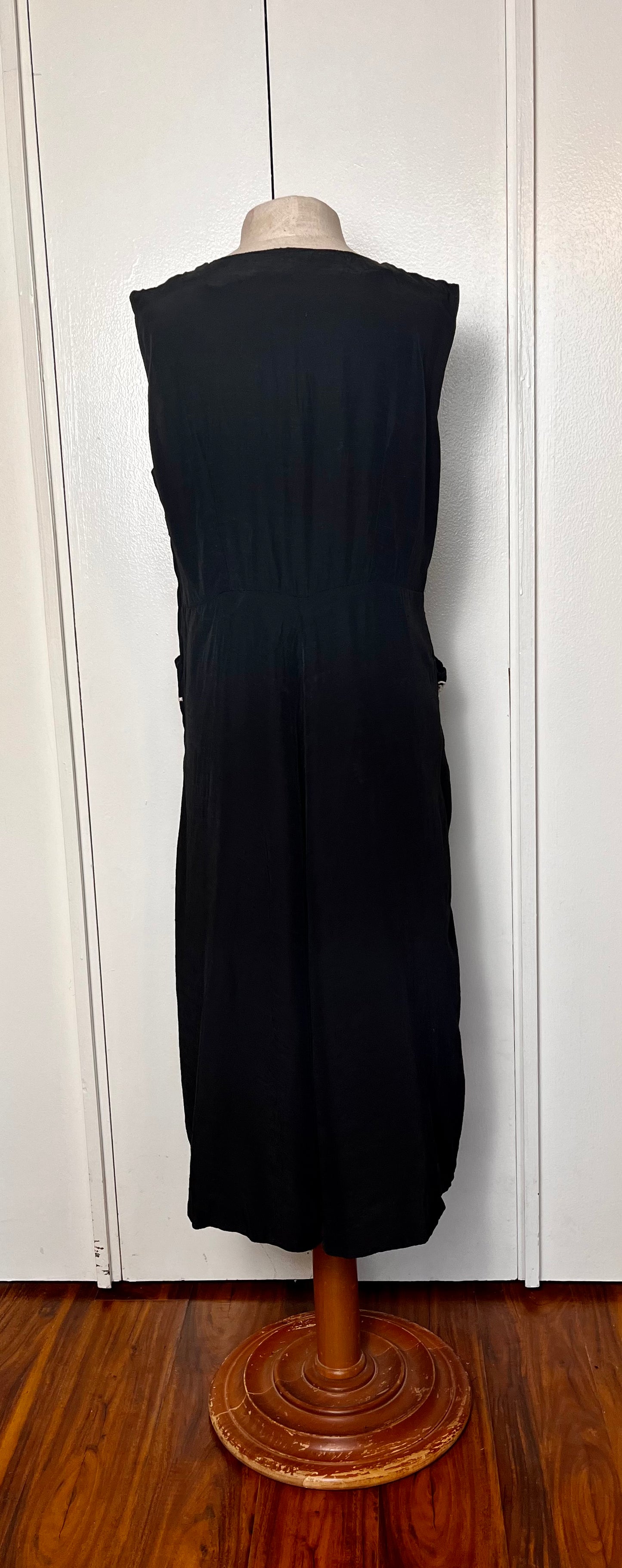 Vintage 1950's Black Sleeveless Embellished Scoop Neckline Midi Dress