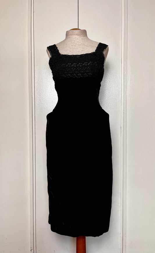 Vintage 1950's Black Velvet Wiggle Dress