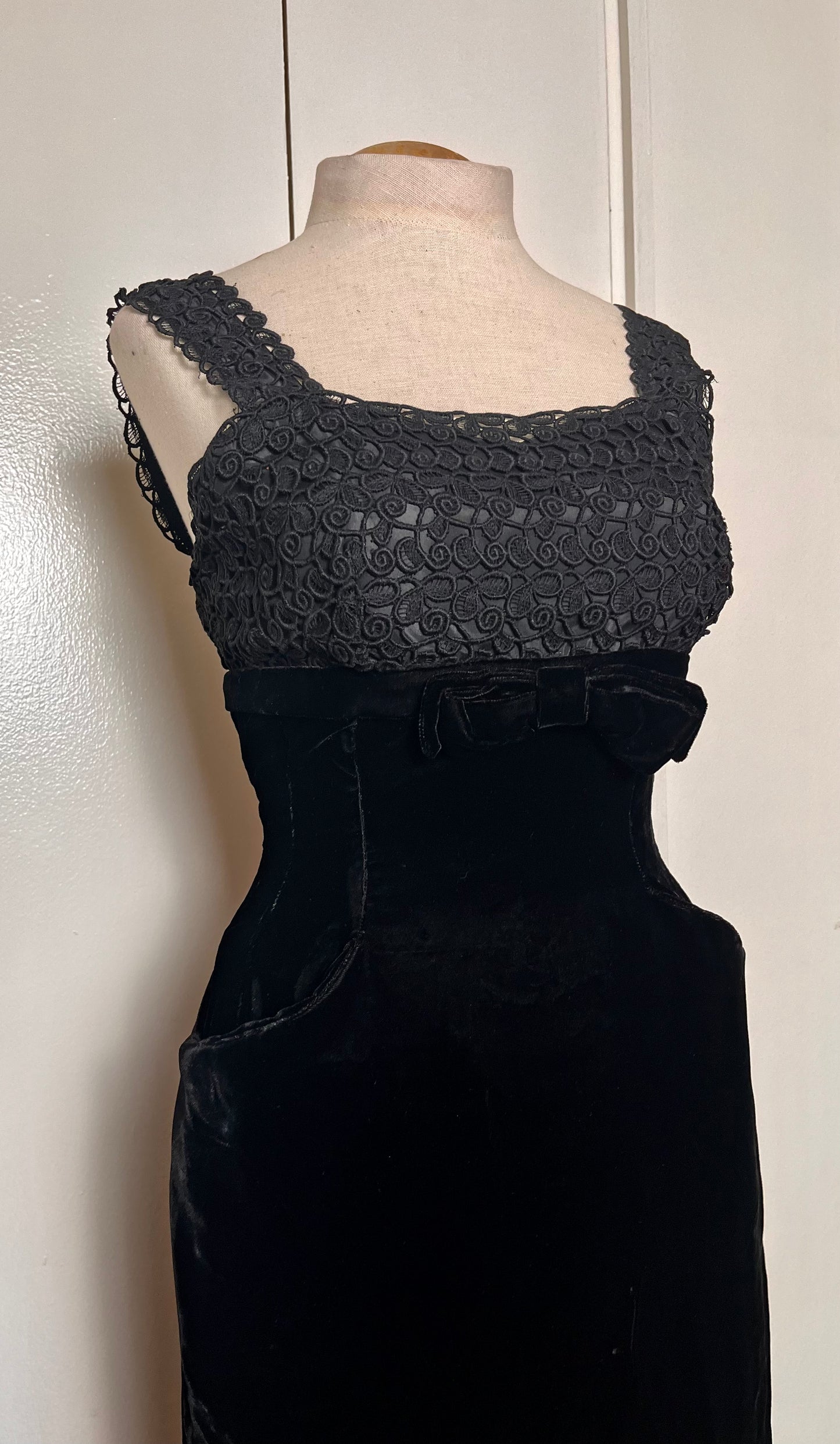 Vintage 1950's Black Velvet Wiggle Dress