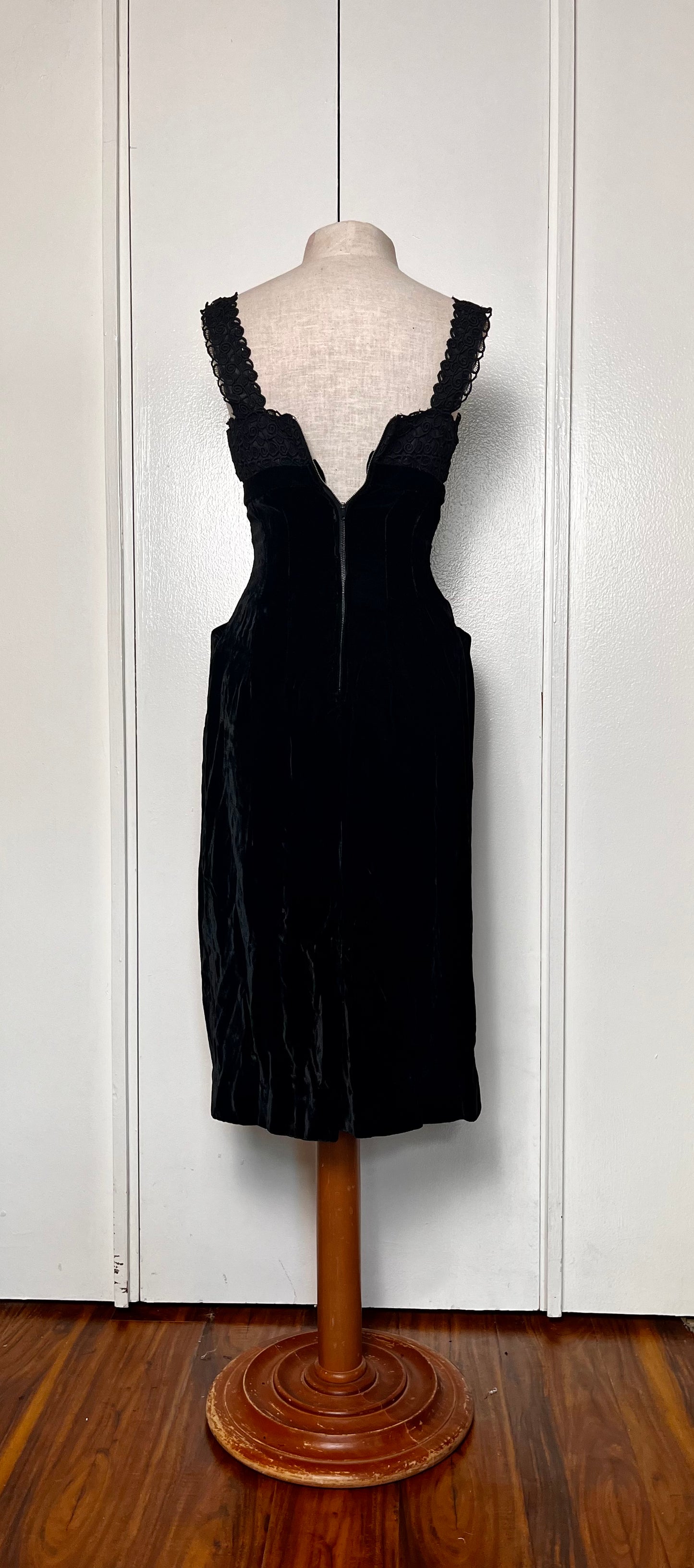 Vintage 1950's Black Velvet Wiggle Dress