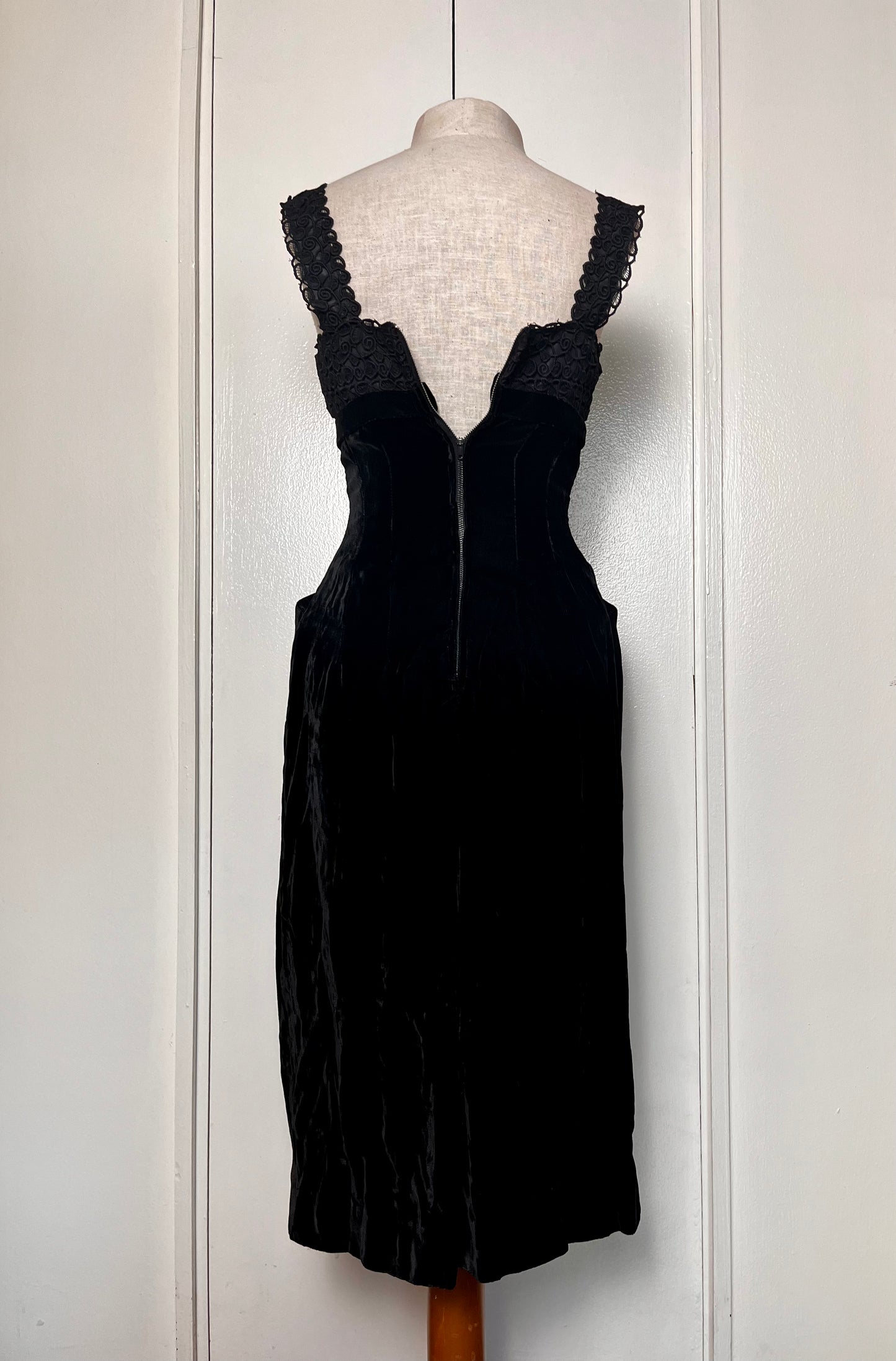 Vintage 1950's Black Velvet Wiggle Dress