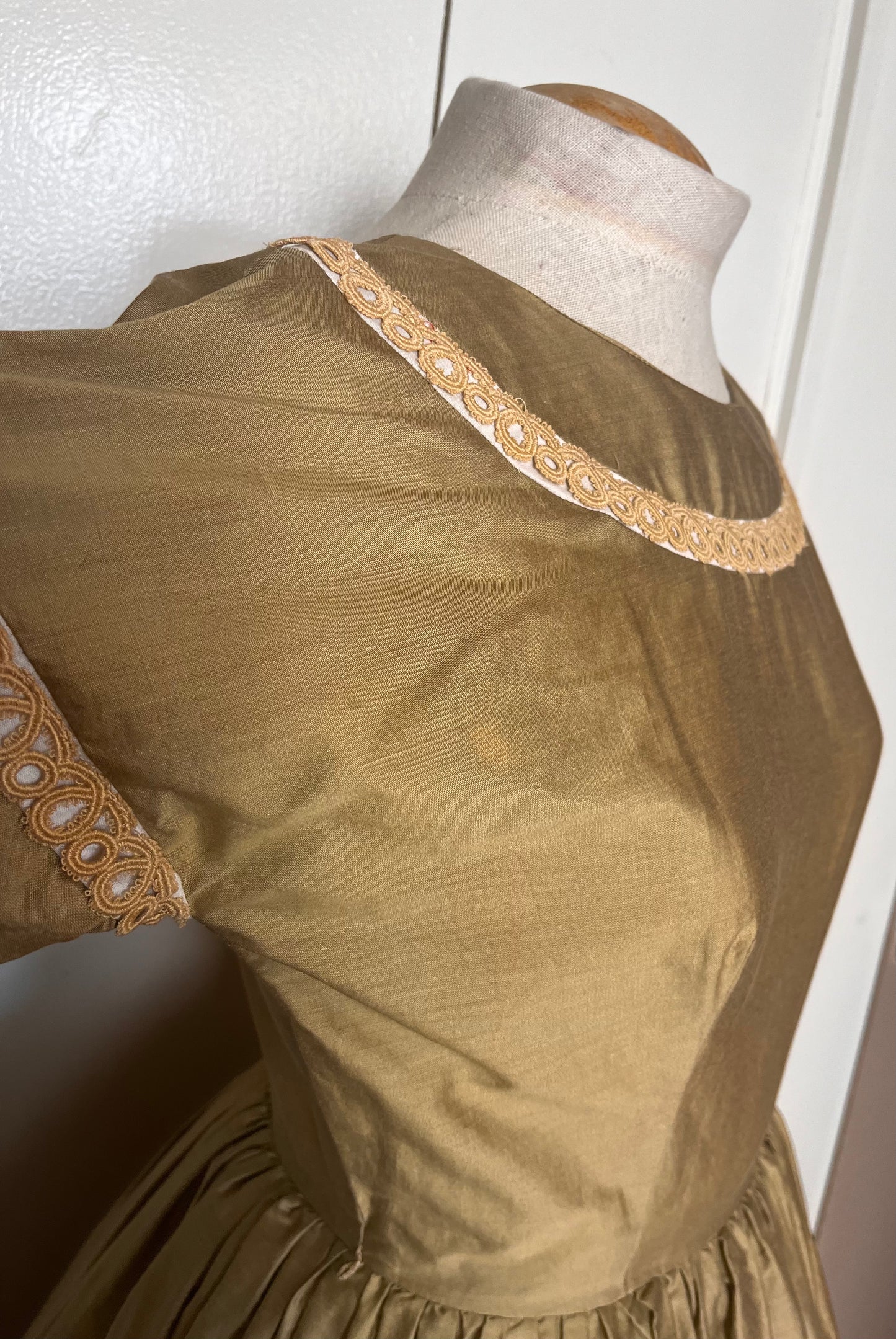 Vintage 1950's "Carole King" Brown Satin and Embellished Fit N Flare Dress