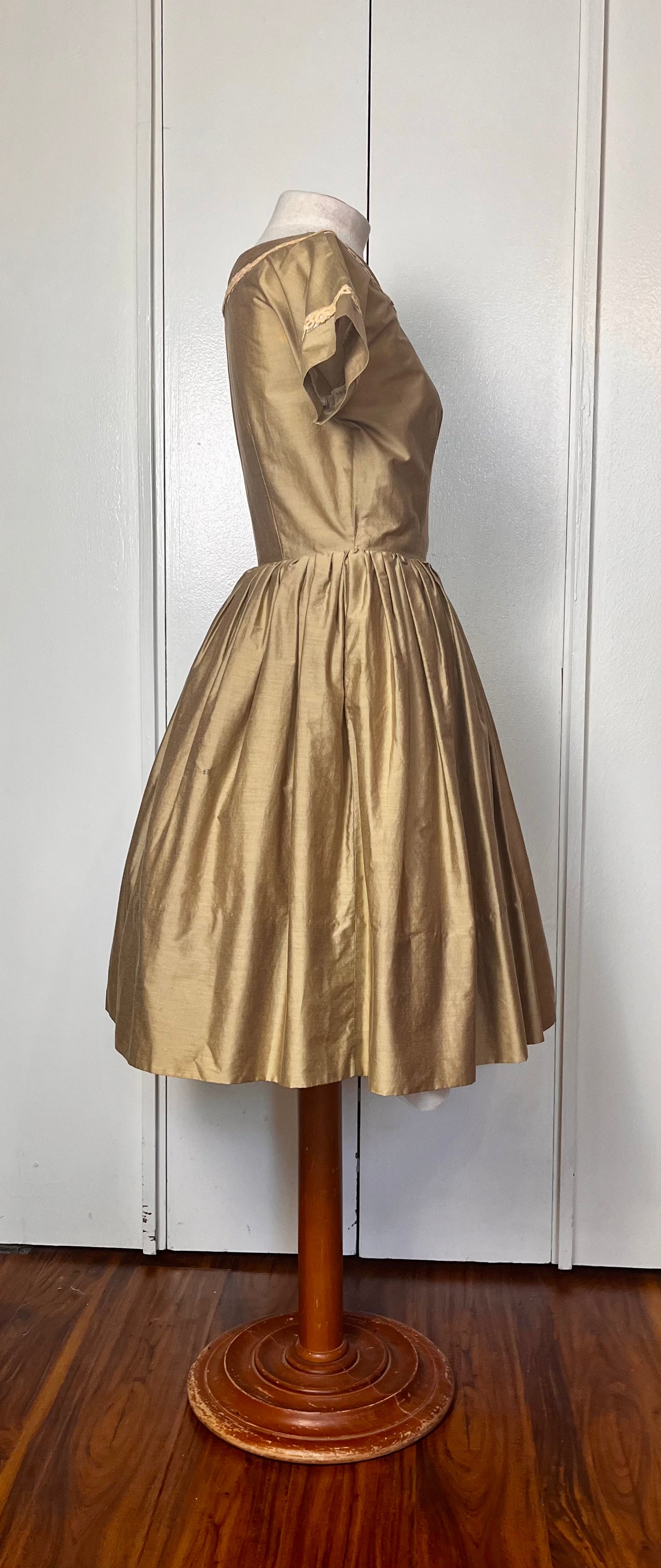 Vintage 1950's "Carole King" Brown Satin and Embellished Fit N Flare Dress