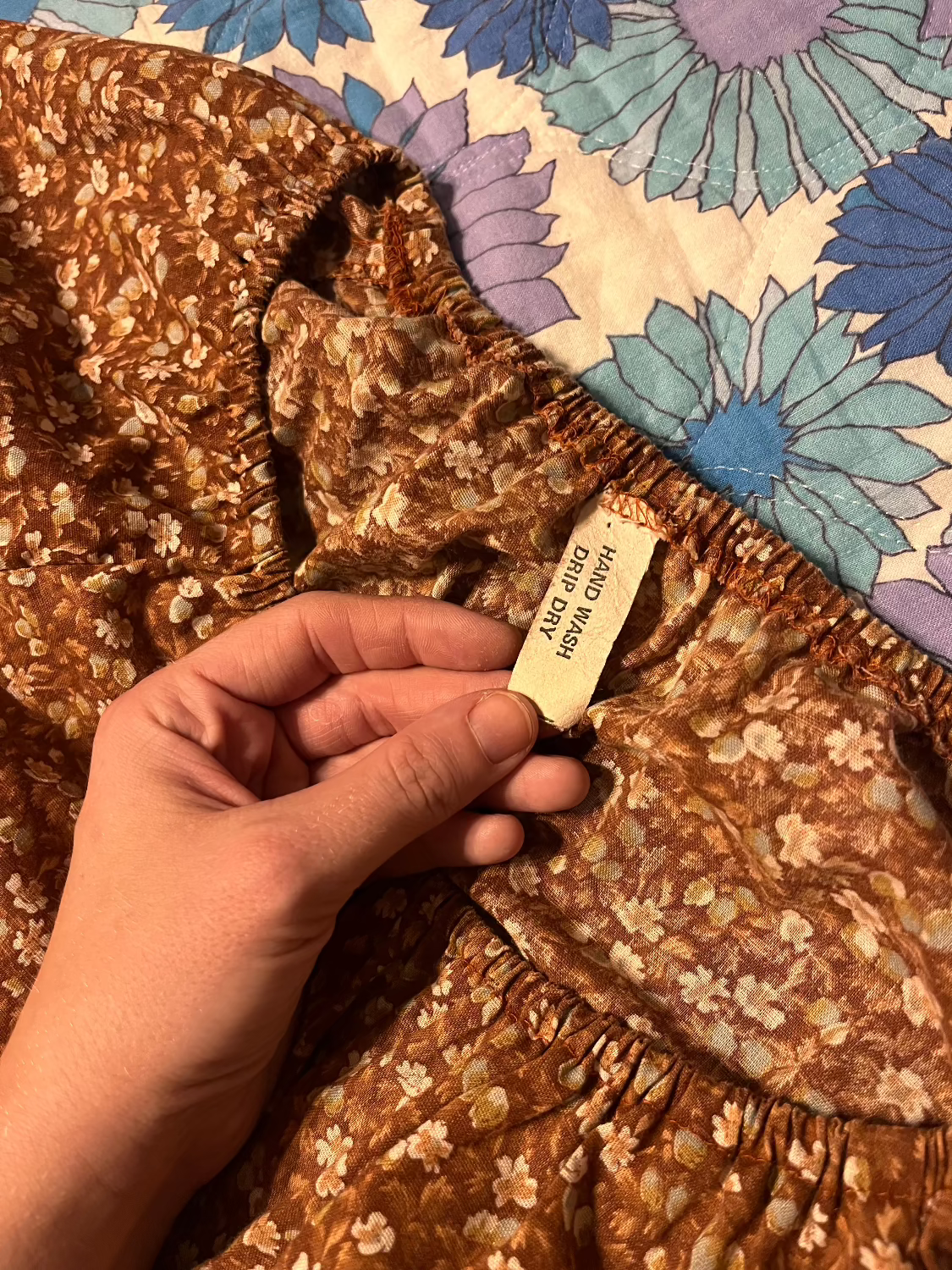 Vintage 1970's Terracotta-Rust Calico Prairie Midi Dress