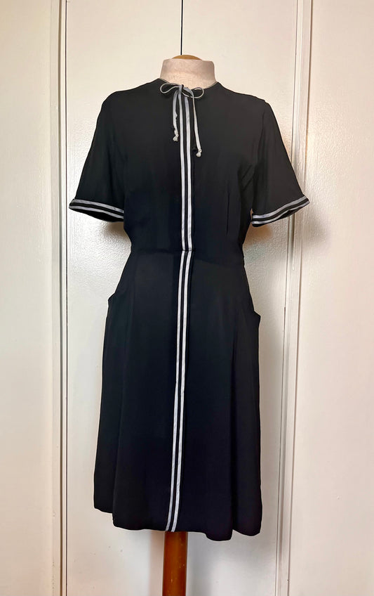 Vintage 1950's "Jane Arden" Black and Blue Rayon Midi Dress