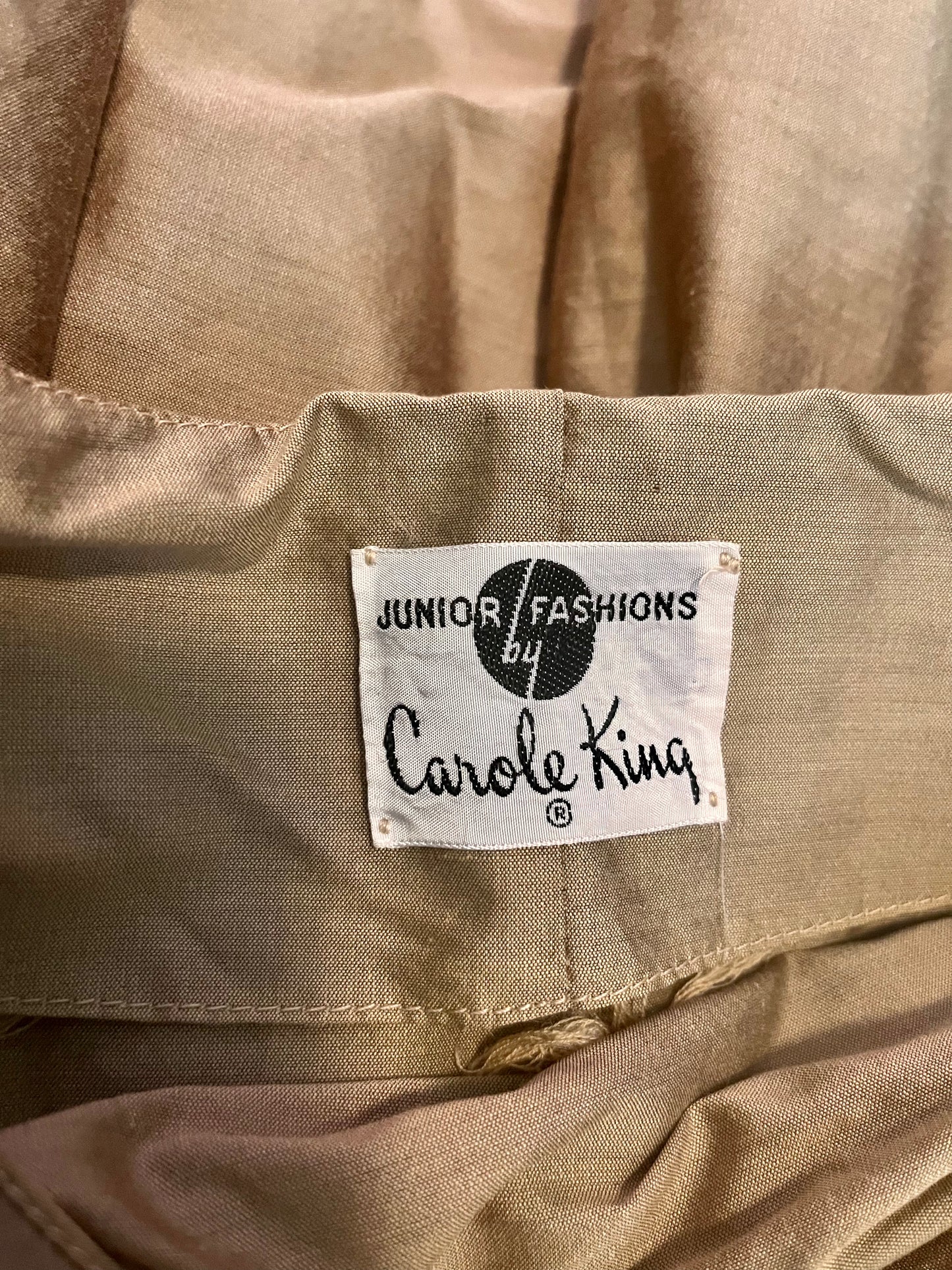 Vintage 1950's "Carole King" Brown Satin and Embellished Fit N Flare Dress