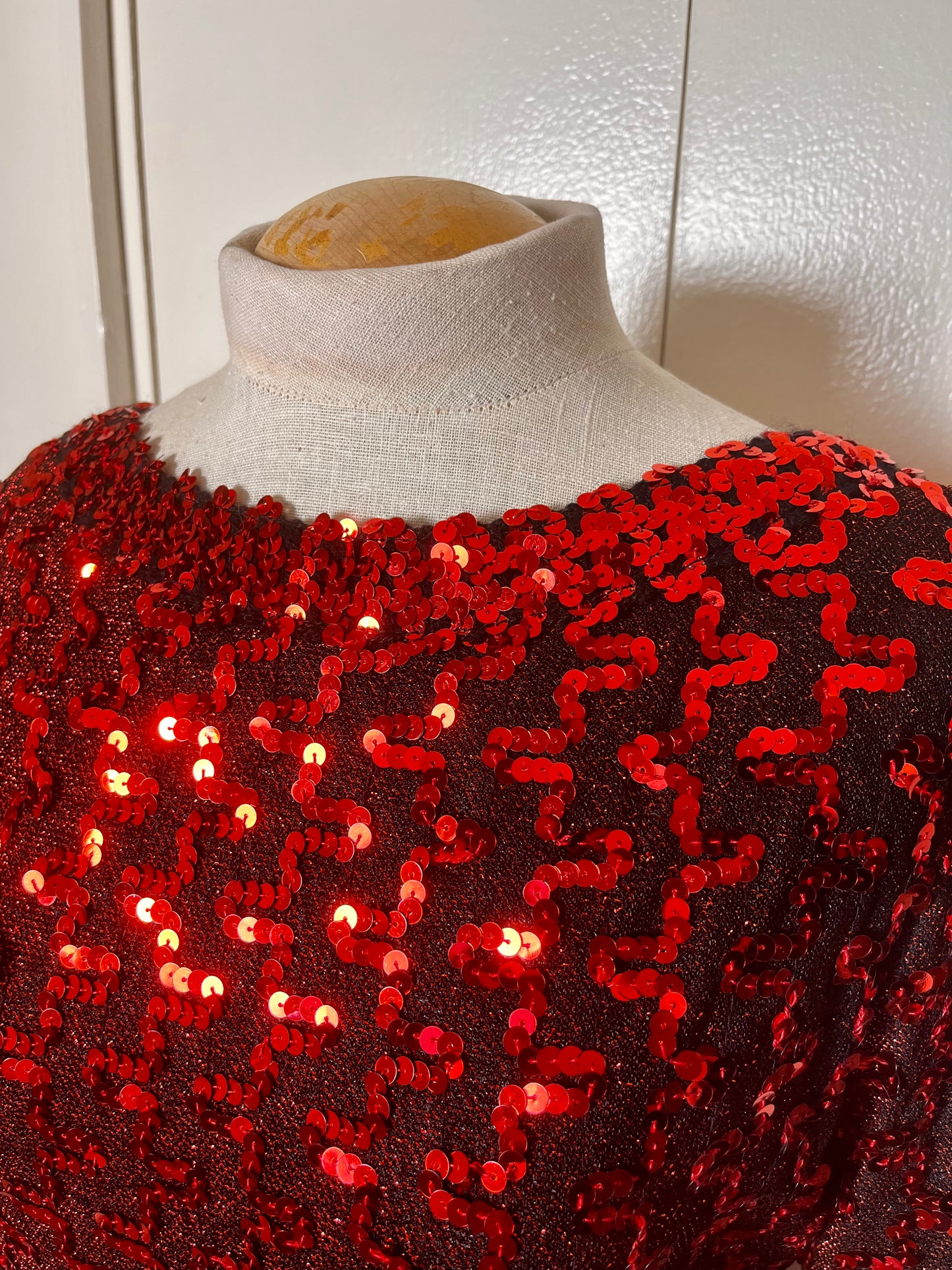 Vintage 1970's "Lilli Diamond" Red Sequin Long Sleeve Maxi Dress