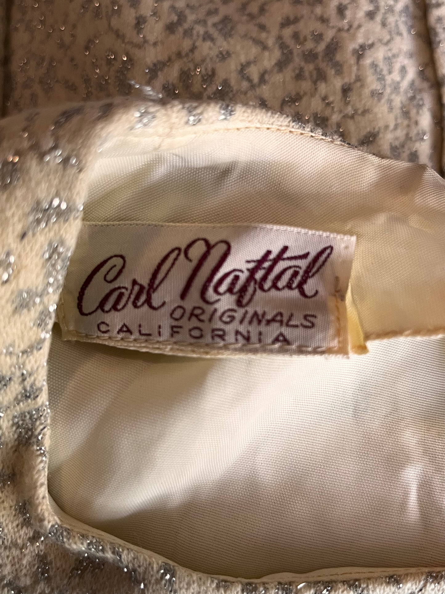 Vintage 1960's "Carl Naftal Originals of California" Silver and Cream Snowflake Motif Wiggle Dress