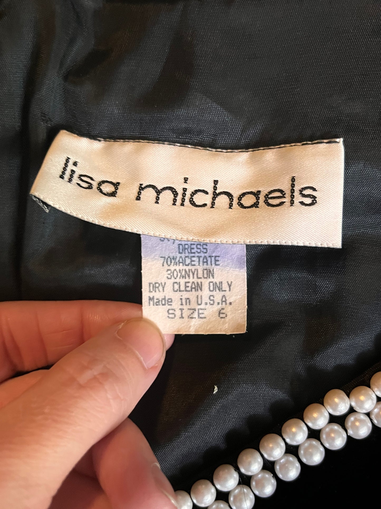Vintage 1980's "Lisa Michaels" Black Velvet & Pearl Puff Sleeve Dress