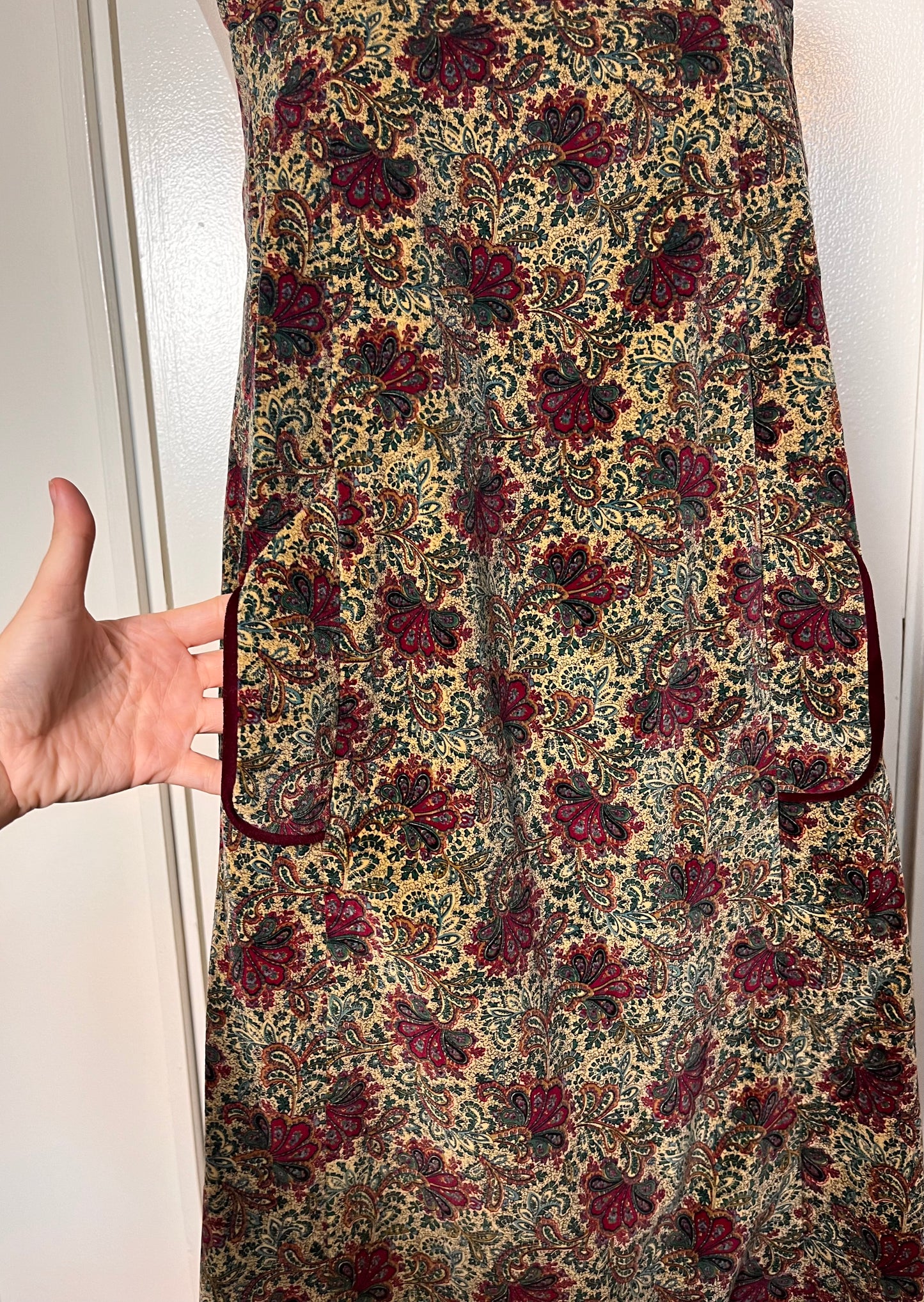 Vintage 1980's Paisley & Velvet Side-Button Closure Tent Jumper Dress