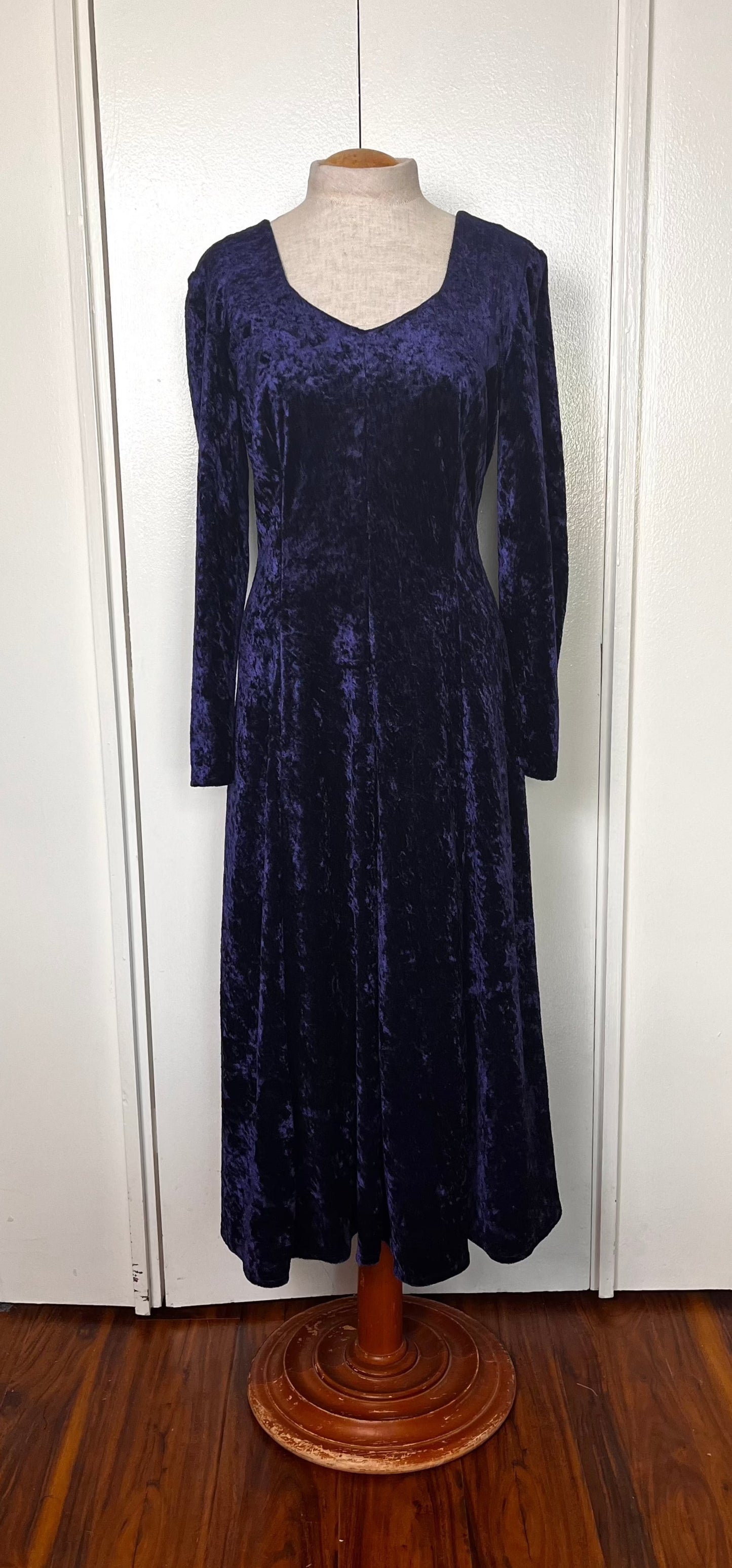 Vintage 1990's "Molly Malloy" Blue Crushed Velvet Long Sleeve Dress