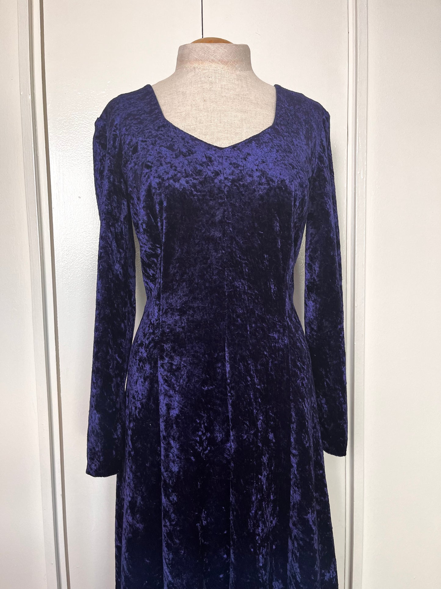 Vintage 1990's "Molly Malloy" Blue Crushed Velvet Long Sleeve Dress