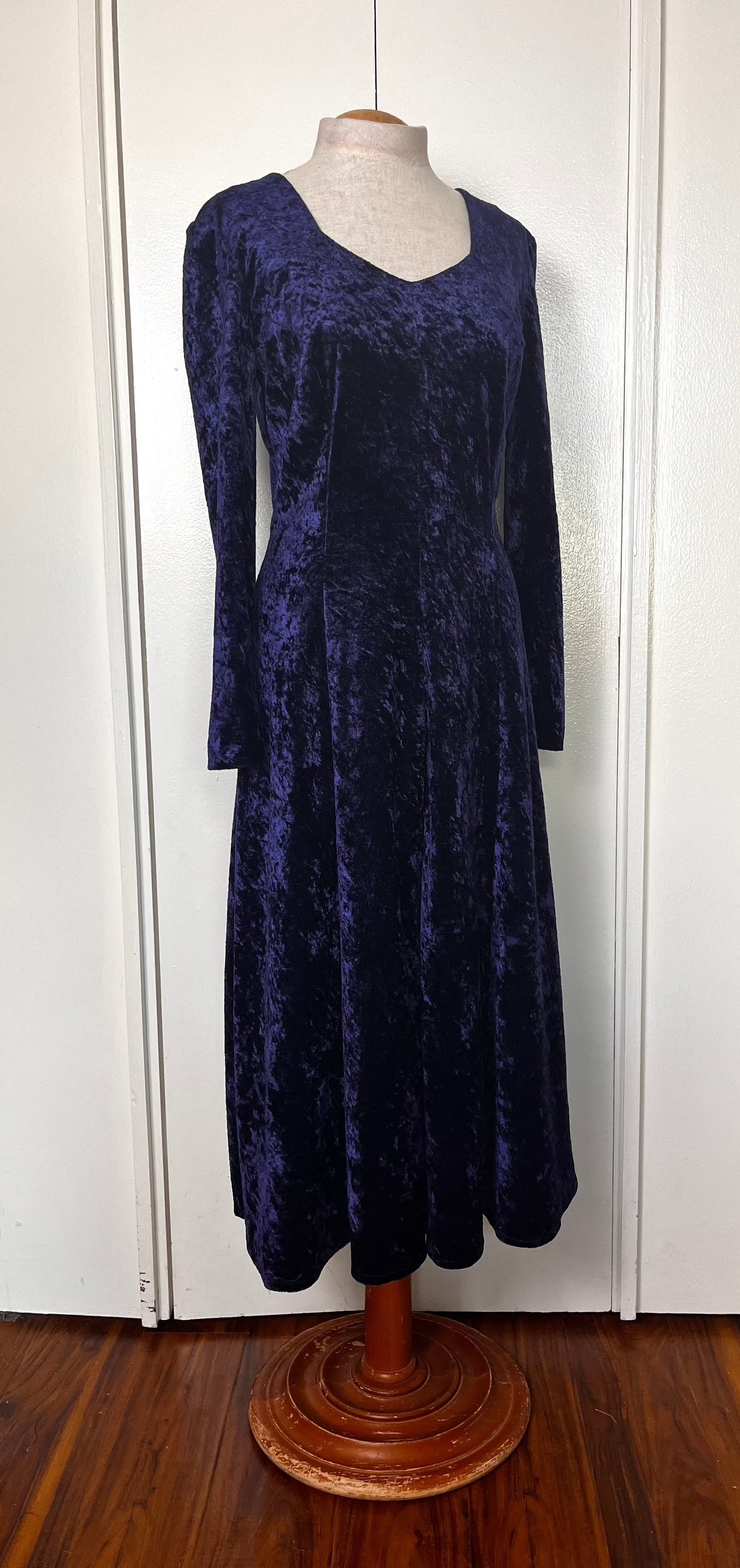 Vintage 1990's "Molly Malloy" Blue Crushed Velvet Long Sleeve Dress