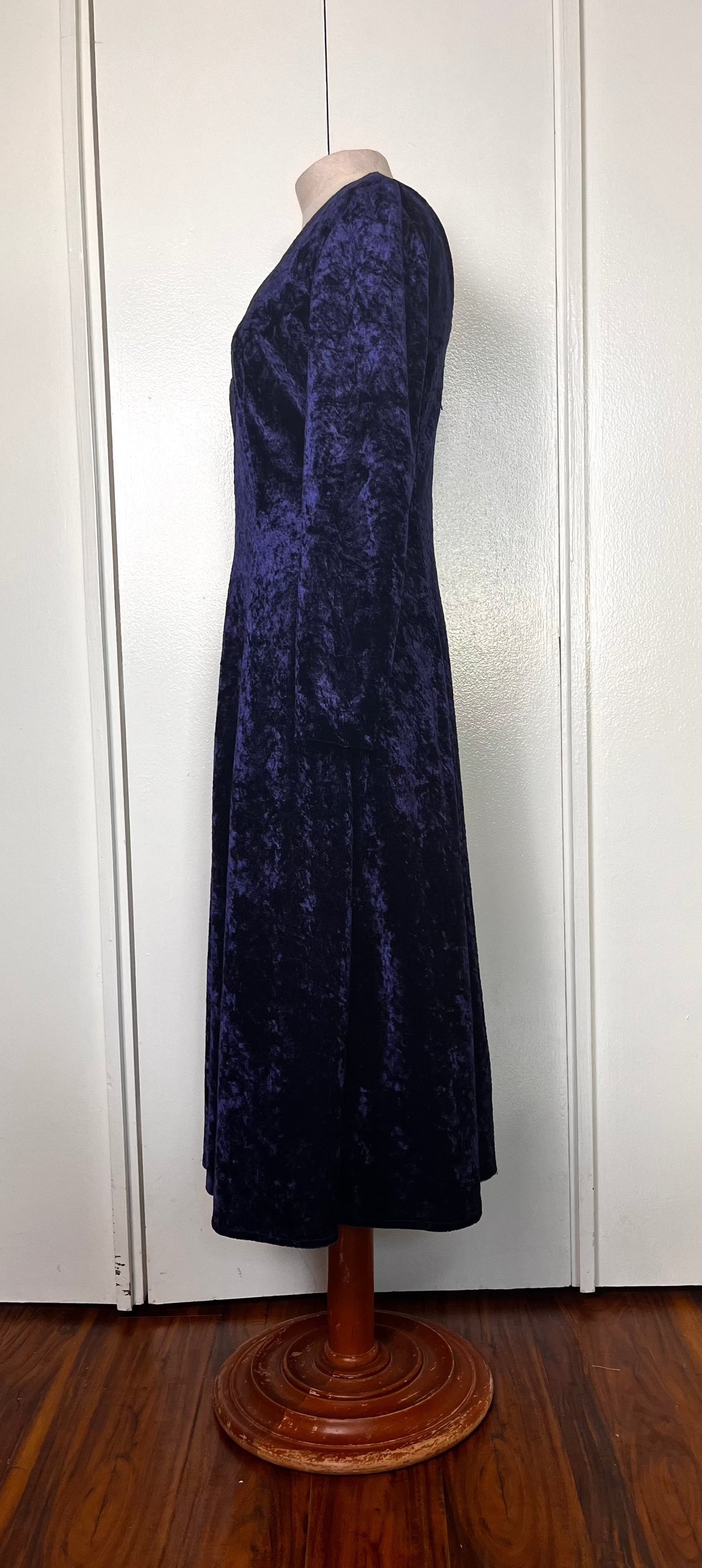 Vintage 1990's "Molly Malloy" Blue Crushed Velvet Long Sleeve Dress