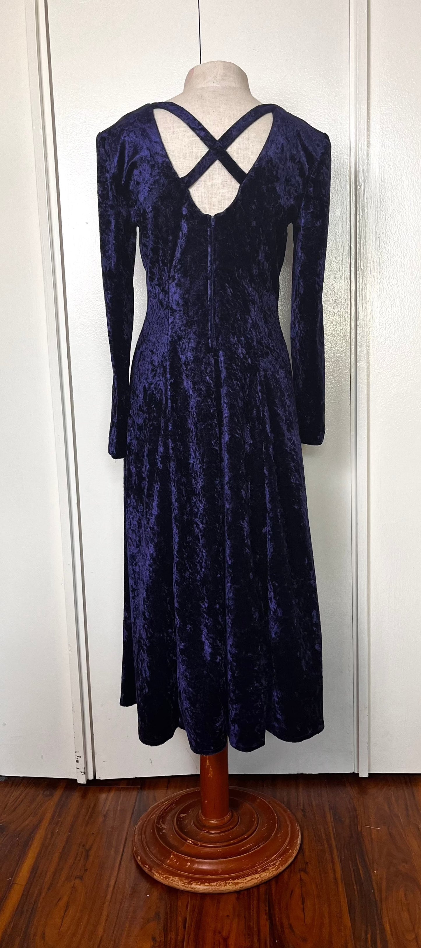 Vintage 1990's "Molly Malloy" Blue Crushed Velvet Long Sleeve Dress