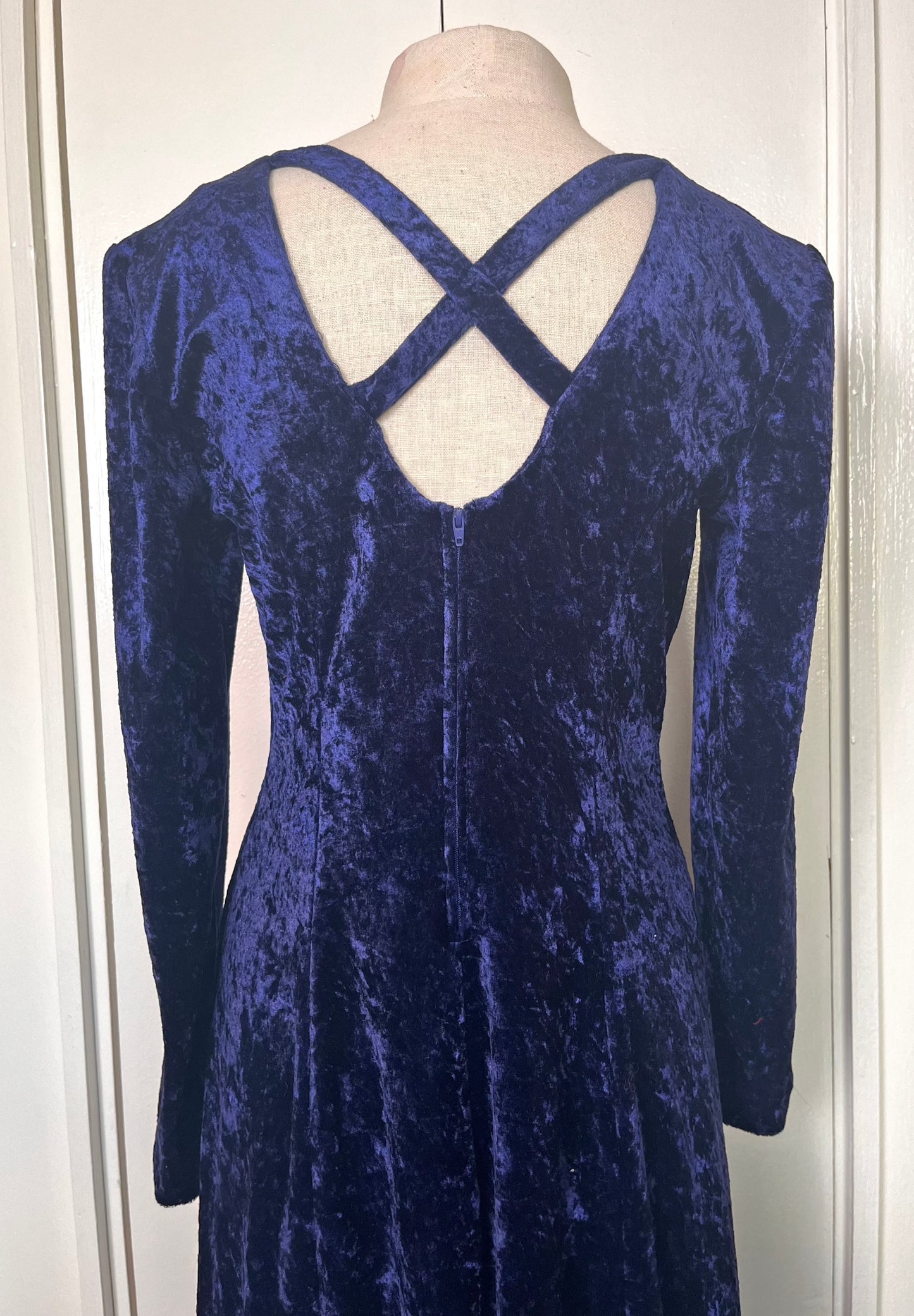 Vintage 1990's "Molly Malloy" Blue Crushed Velvet Long Sleeve Dress