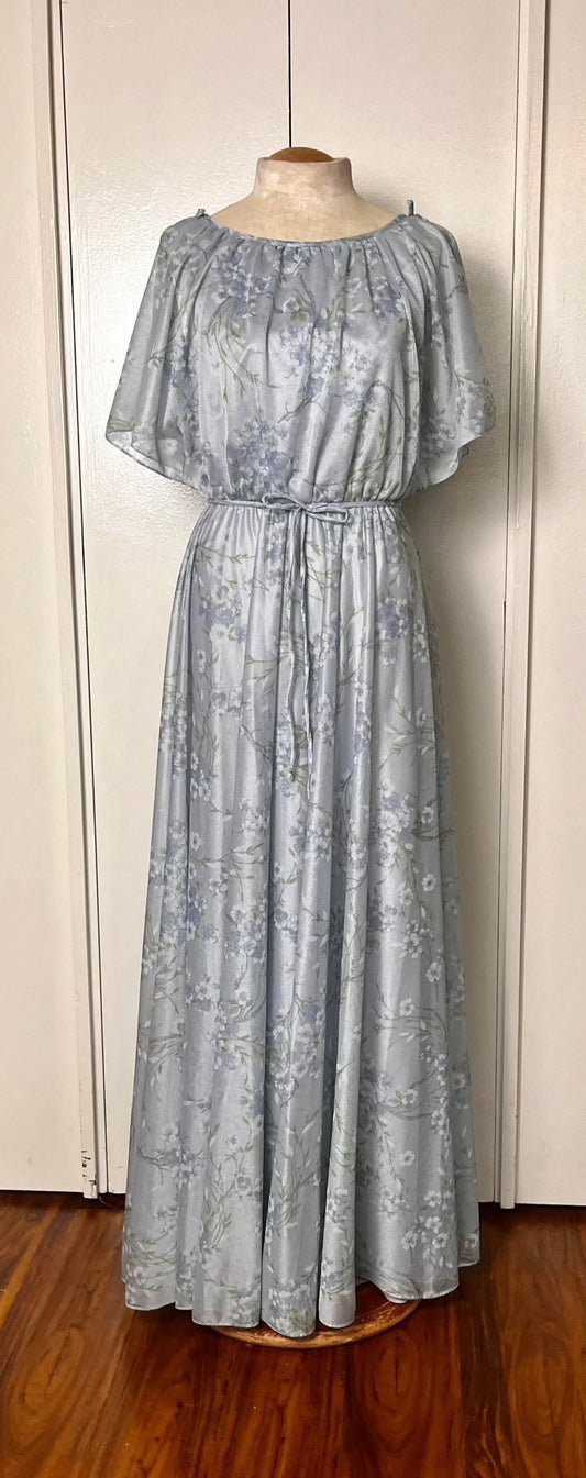 Vintage 1970's "Home-Sewn" Blue Floral Maxi Dress