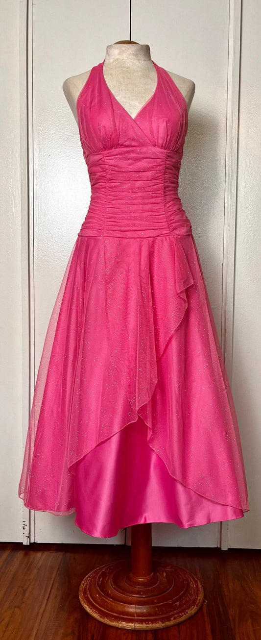 Vintage Y2K "Masquerade" Pink Glitter Corset Party Dress