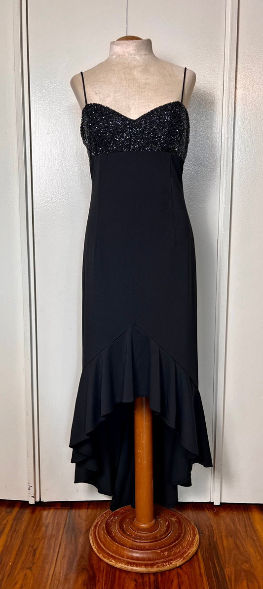 Vintage 1990's Black Sequin Fishtail Maxi Dress