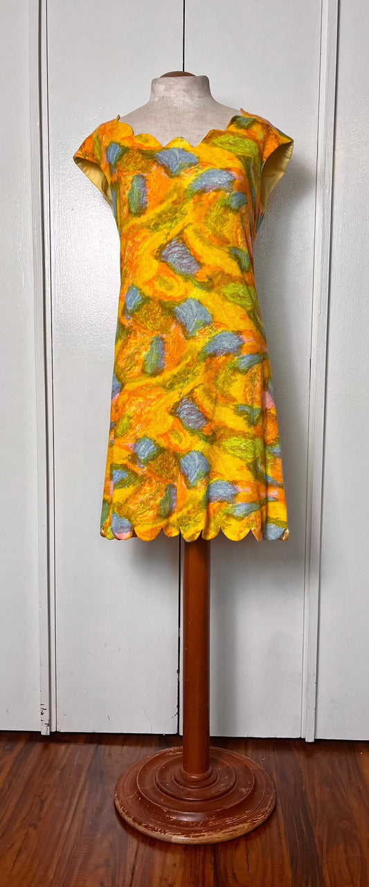 Vintage 1960's "Home-Sewn" Yellow Scallop Midi Dress