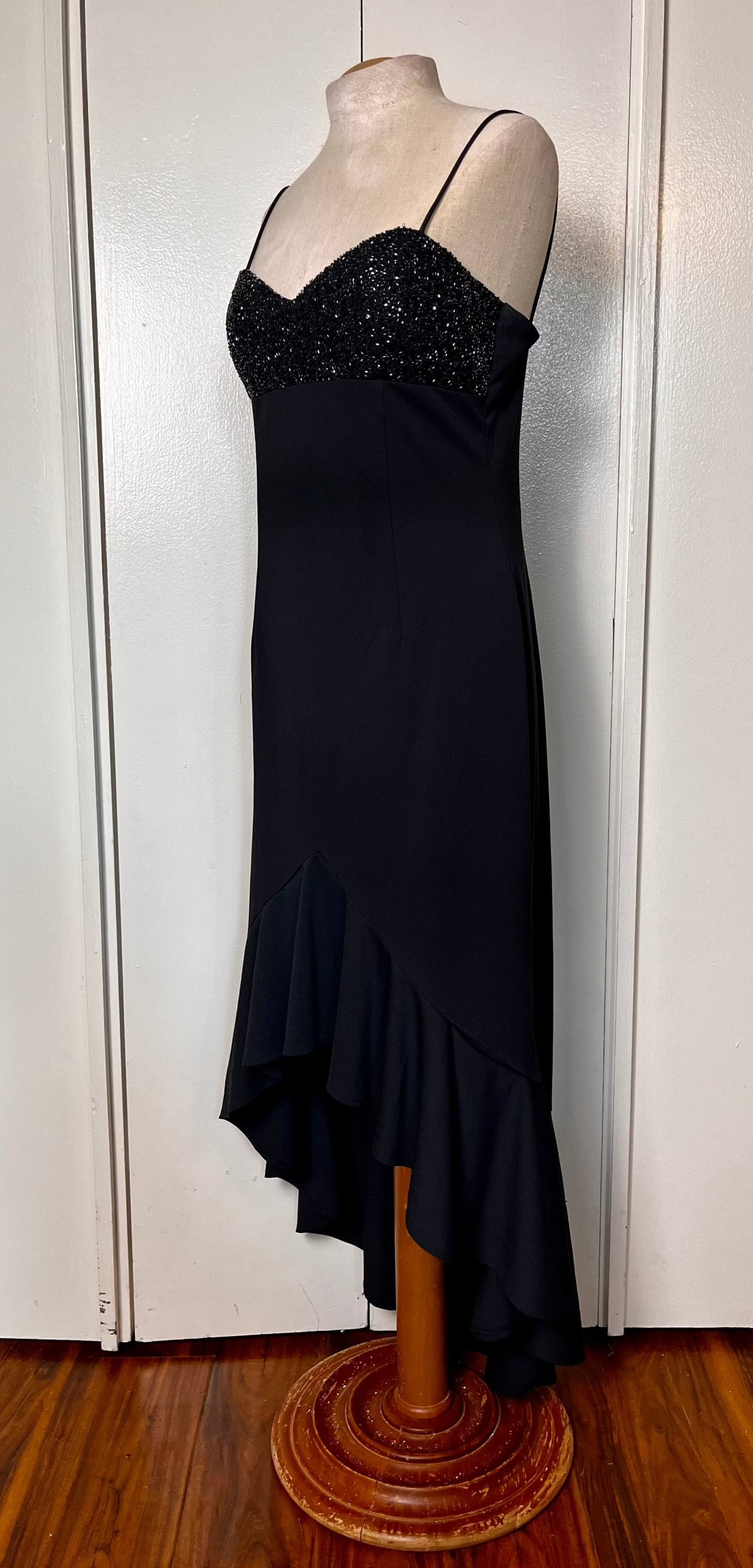 Vintage 1990's Black Sequin Fishtail Maxi Dress