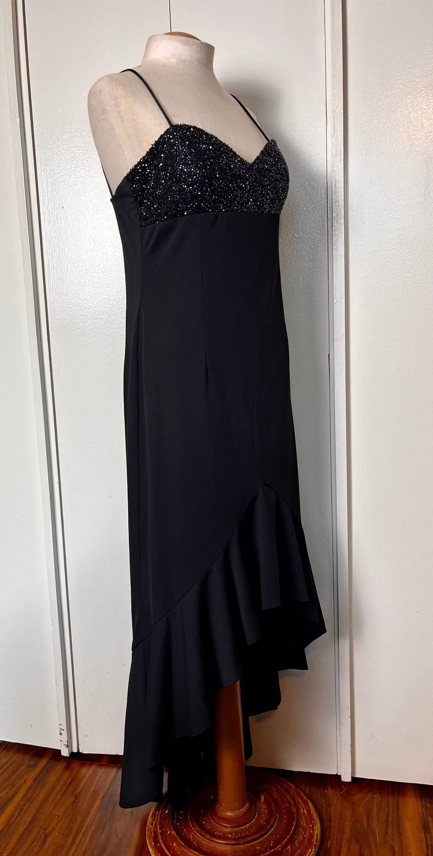 Vintage 1990's Black Sequin Fishtail Maxi Dress