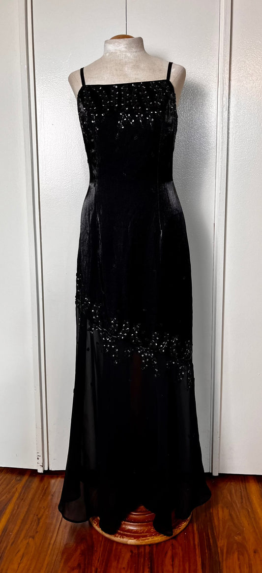 Vintage 1990's "Cache" Black Sequin Maxi Dress