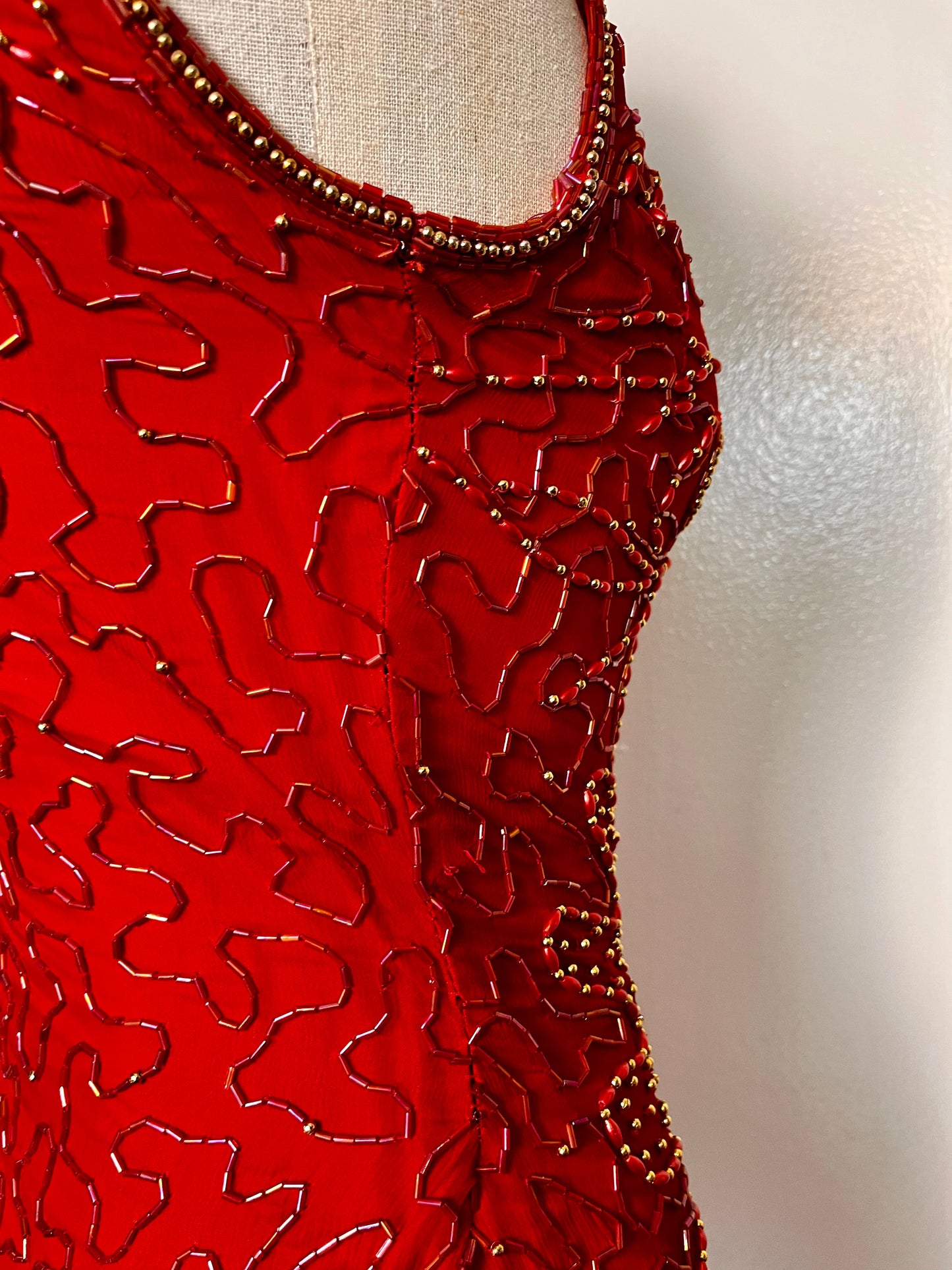 Vintage 1990's Red & Gold Sequin High Neck Mini Dress