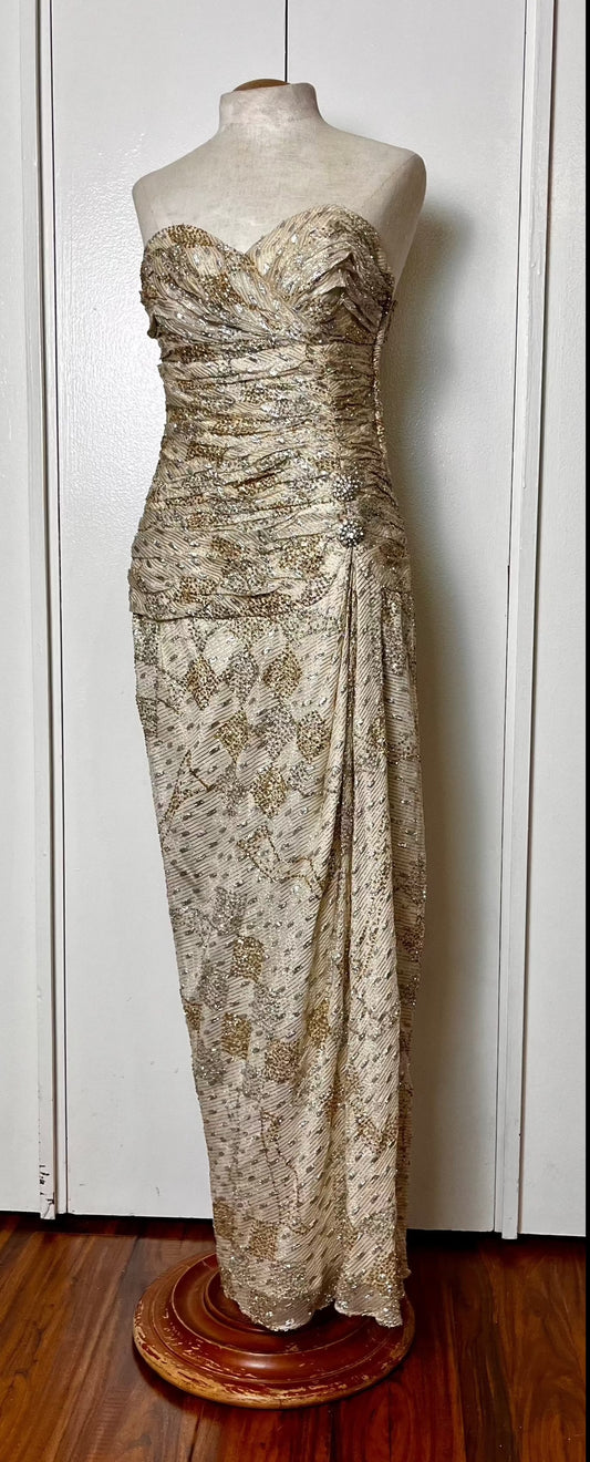 Vintage 1990's "Martyn's" Gold Glitter Evening Gown