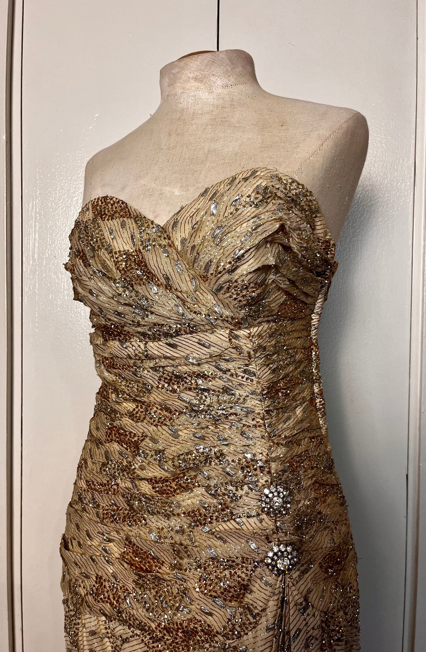 Vintage 1990's "Martyn's" Gold Glitter Evening Gown