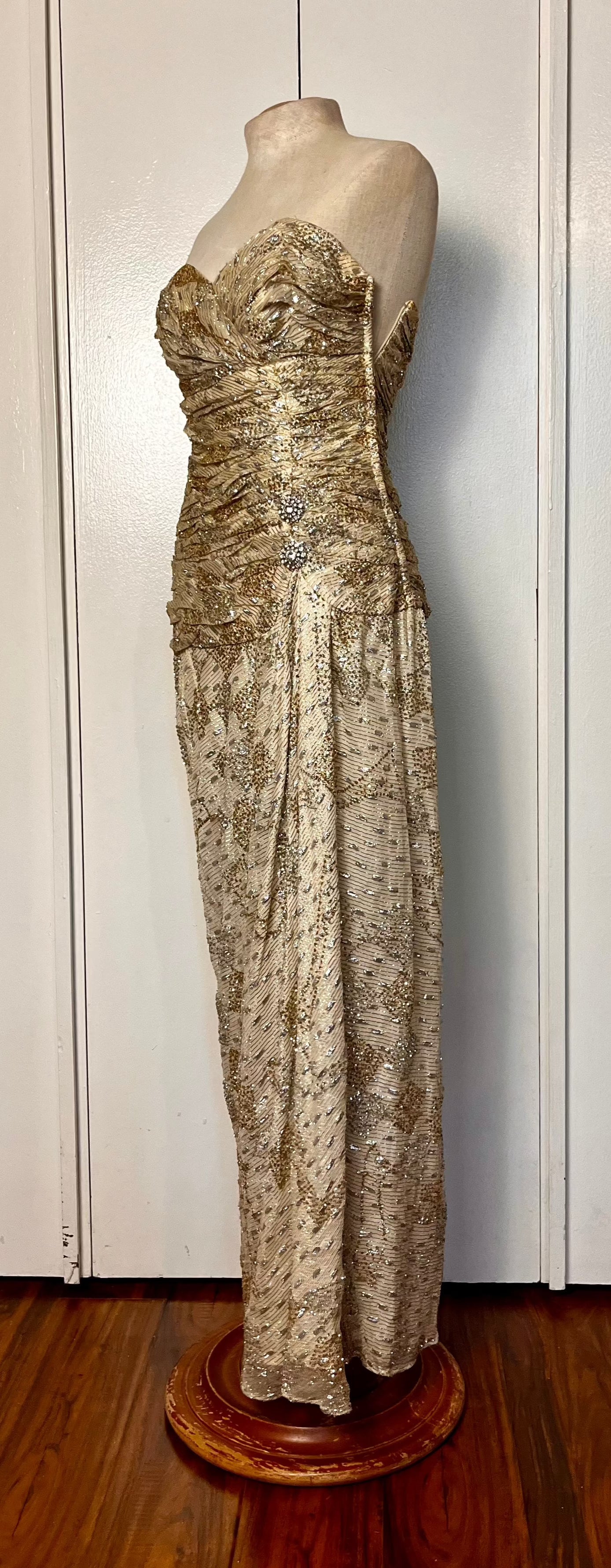 Vintage 1990's "Martyn's" Gold Glitter Evening Gown