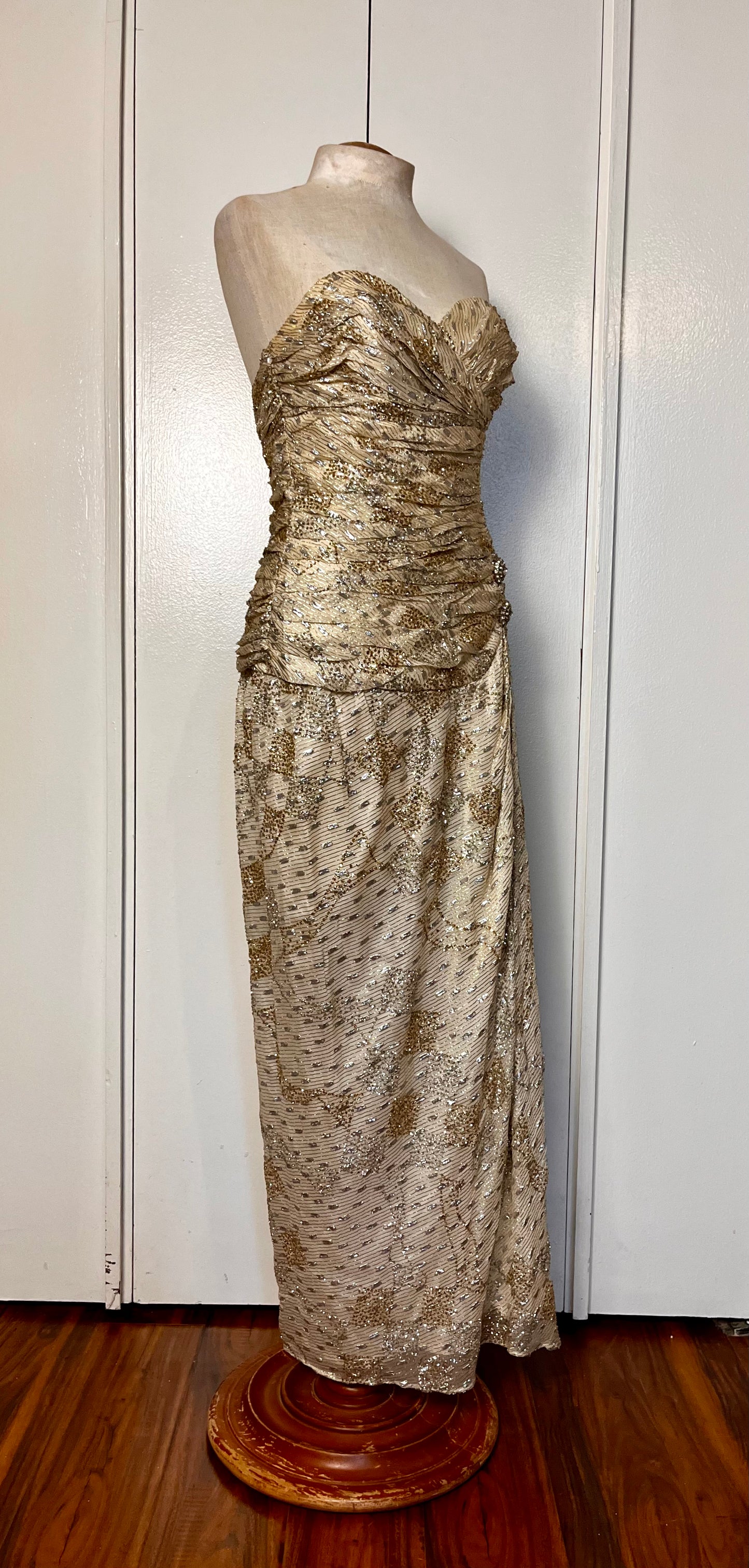Vintage 1990's "Martyn's" Gold Glitter Evening Gown