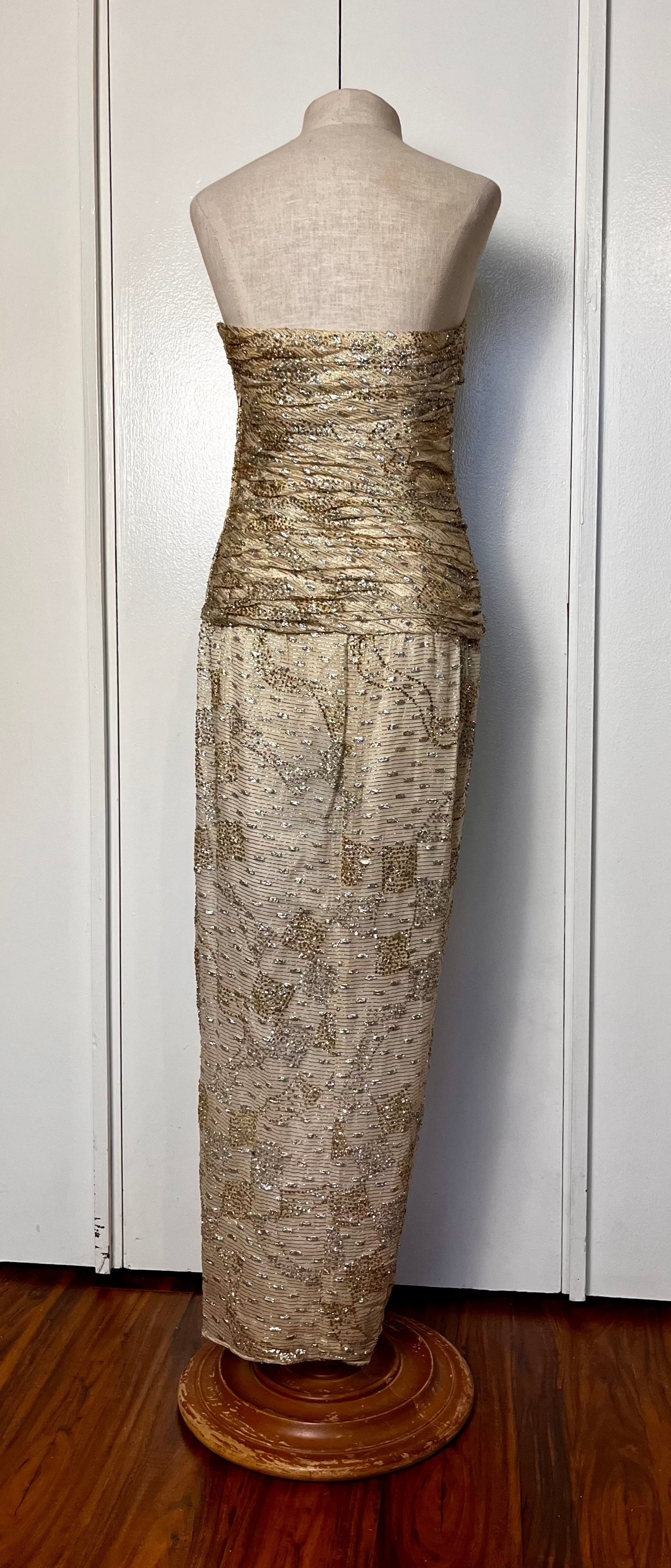 Vintage 1990's "Martyn's" Gold Glitter Evening Gown