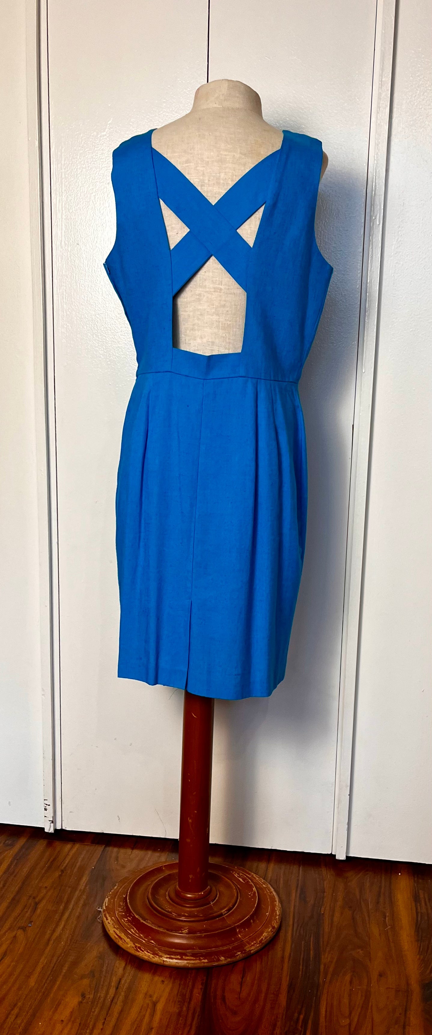 Vintage 1990's "Positive Attitude" Blue Sheath Cut-out Dress