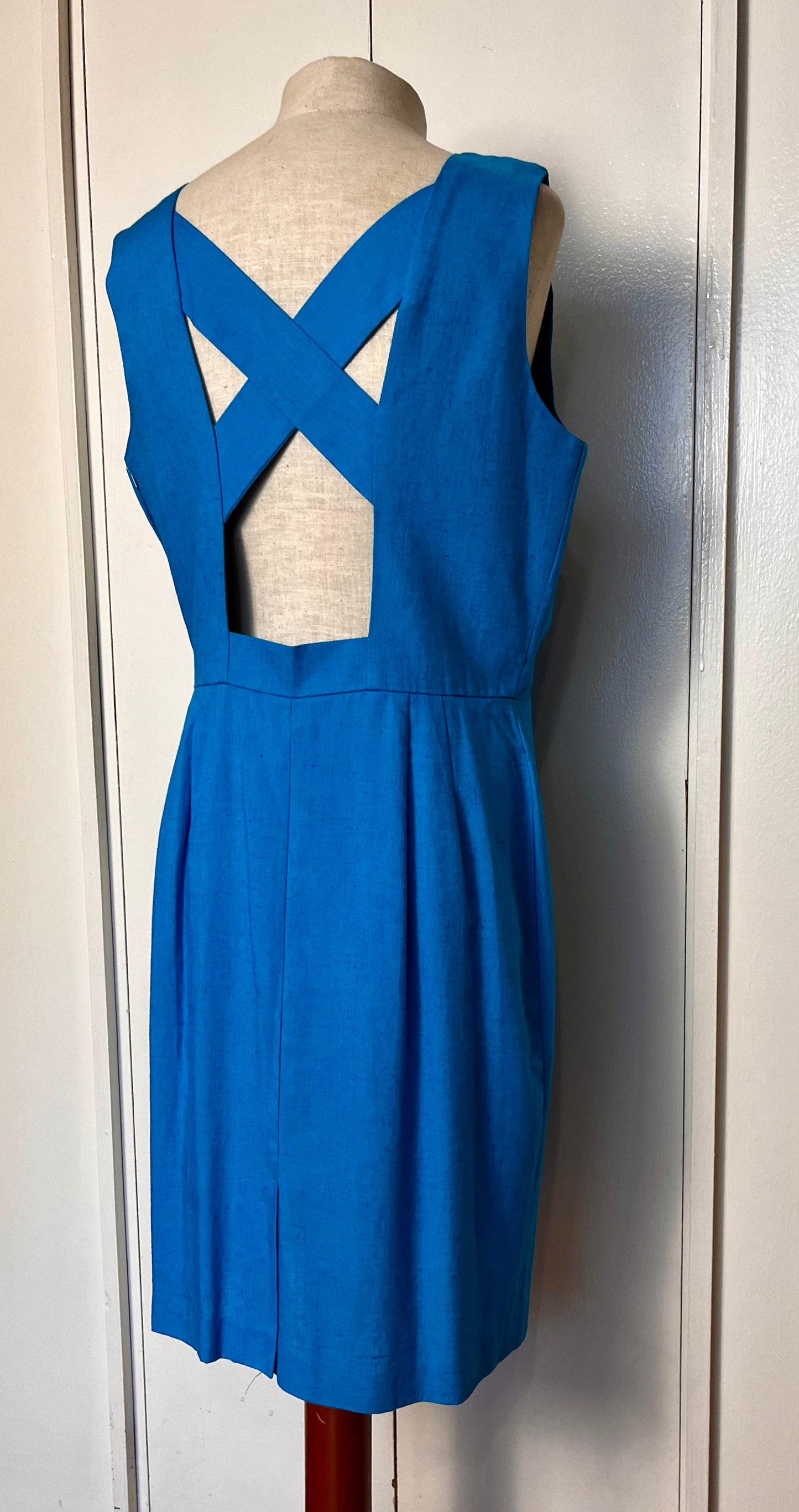 Vintage 1990's "Positive Attitude" Blue Sheath Cut-out Dress