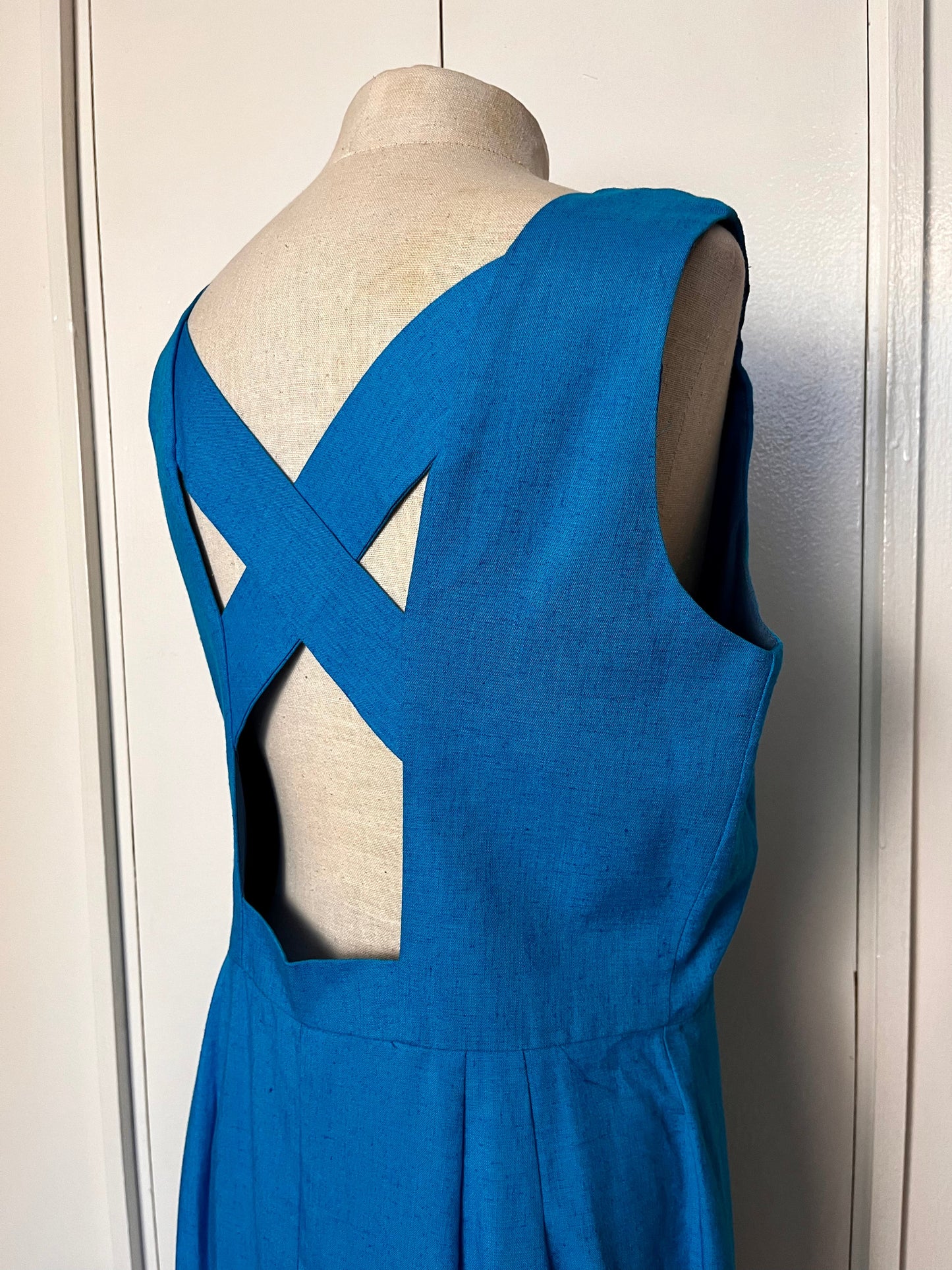 Vintage 1990's "Positive Attitude" Blue Sheath Cut-out Dress