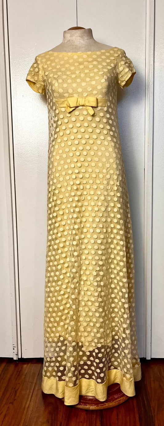 Vintage 1960's Yellow Swiss Dot Maxi Dress