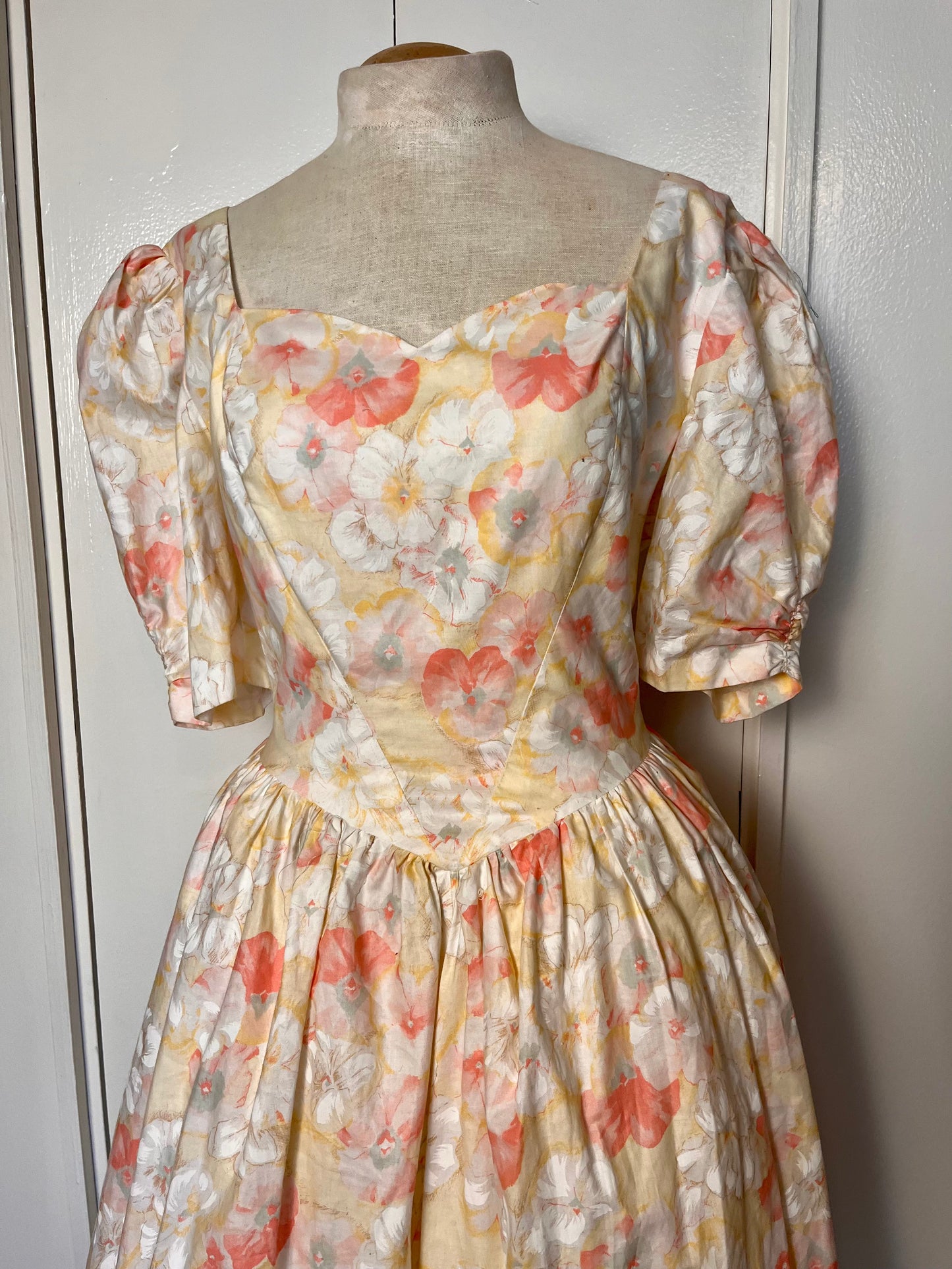 Vintage 1980's "Home-Sewn" Yellow Floral Dress (in the style of Laura Ashley)